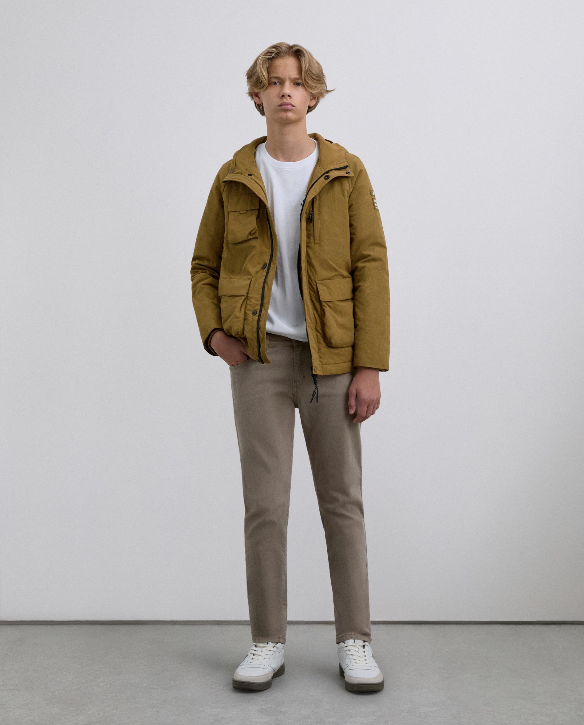 Parka Infantil com Capuz Ajustável e Múltiplos Bolsos Camel-3