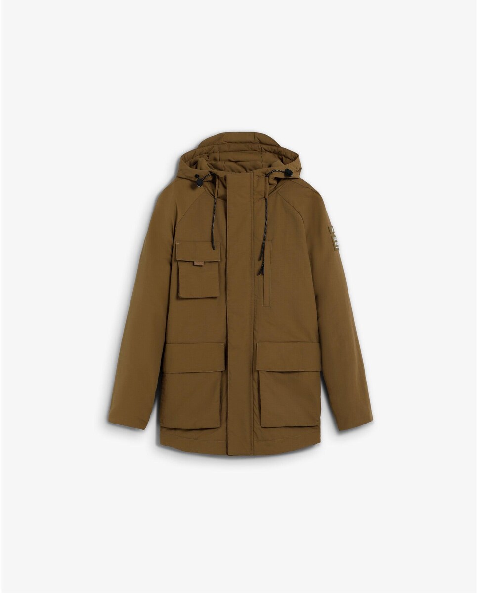 Parka Infantil com Capuz Ajustável e Múltiplos Bolsos Camel-4