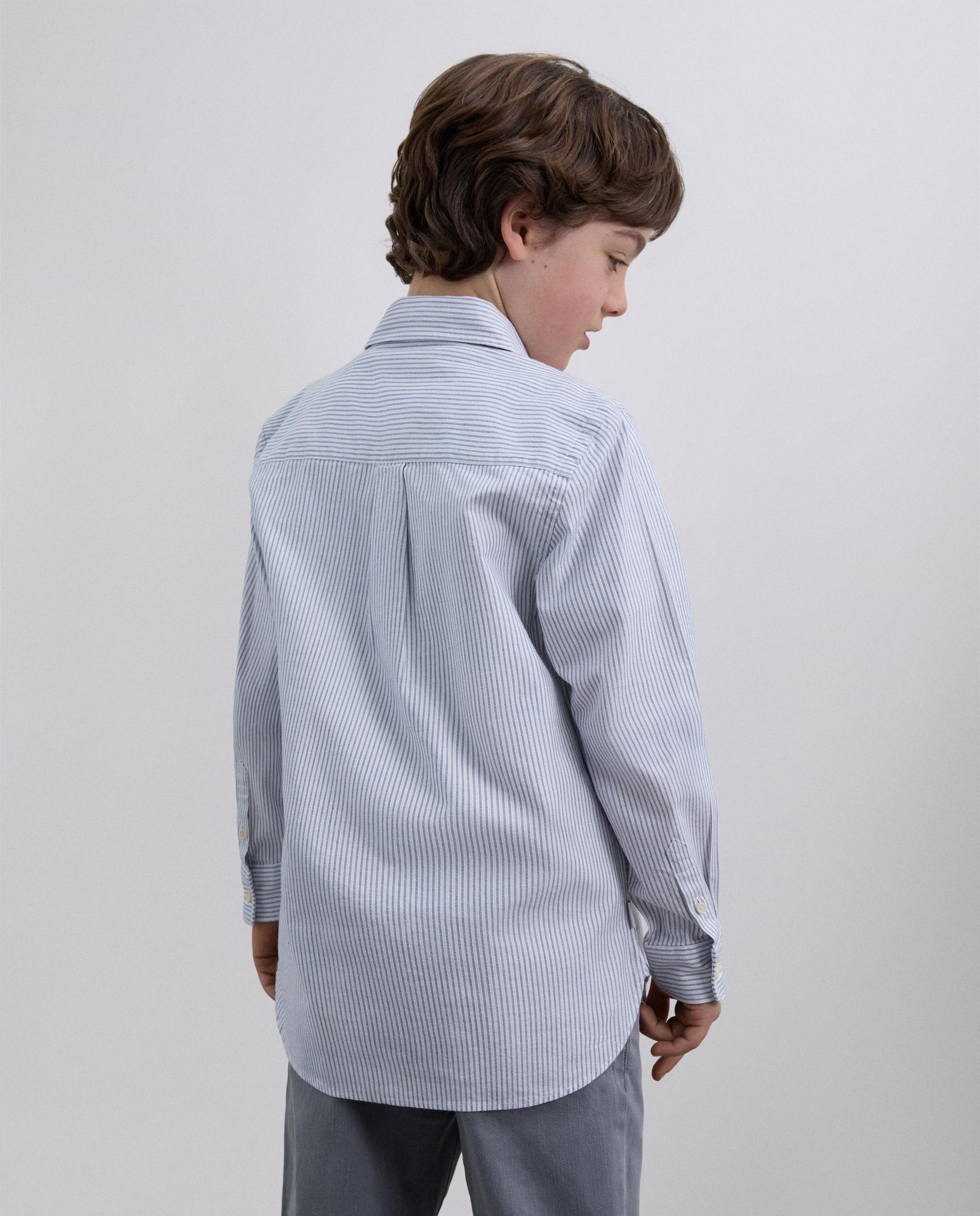 Camisa Infantil Tipo Polo às Riscas de Algodão Azul-2