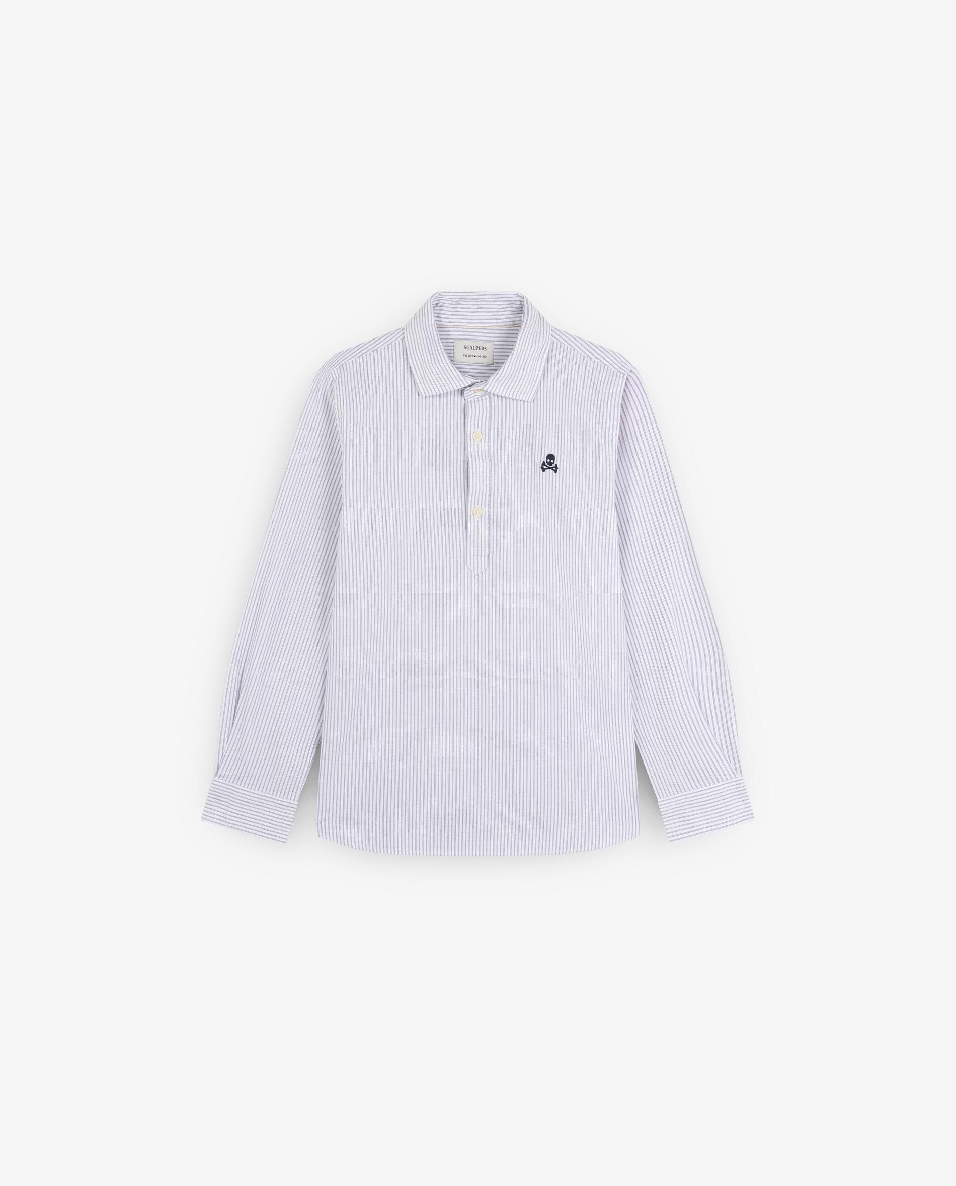 Camisa Infantil Tipo Polo às Riscas de Algodão Azul-4