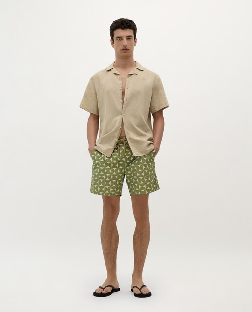 Imagem 0 de Fato de Banho Bermudas com Cintura Elástica e Estampado em Contraste