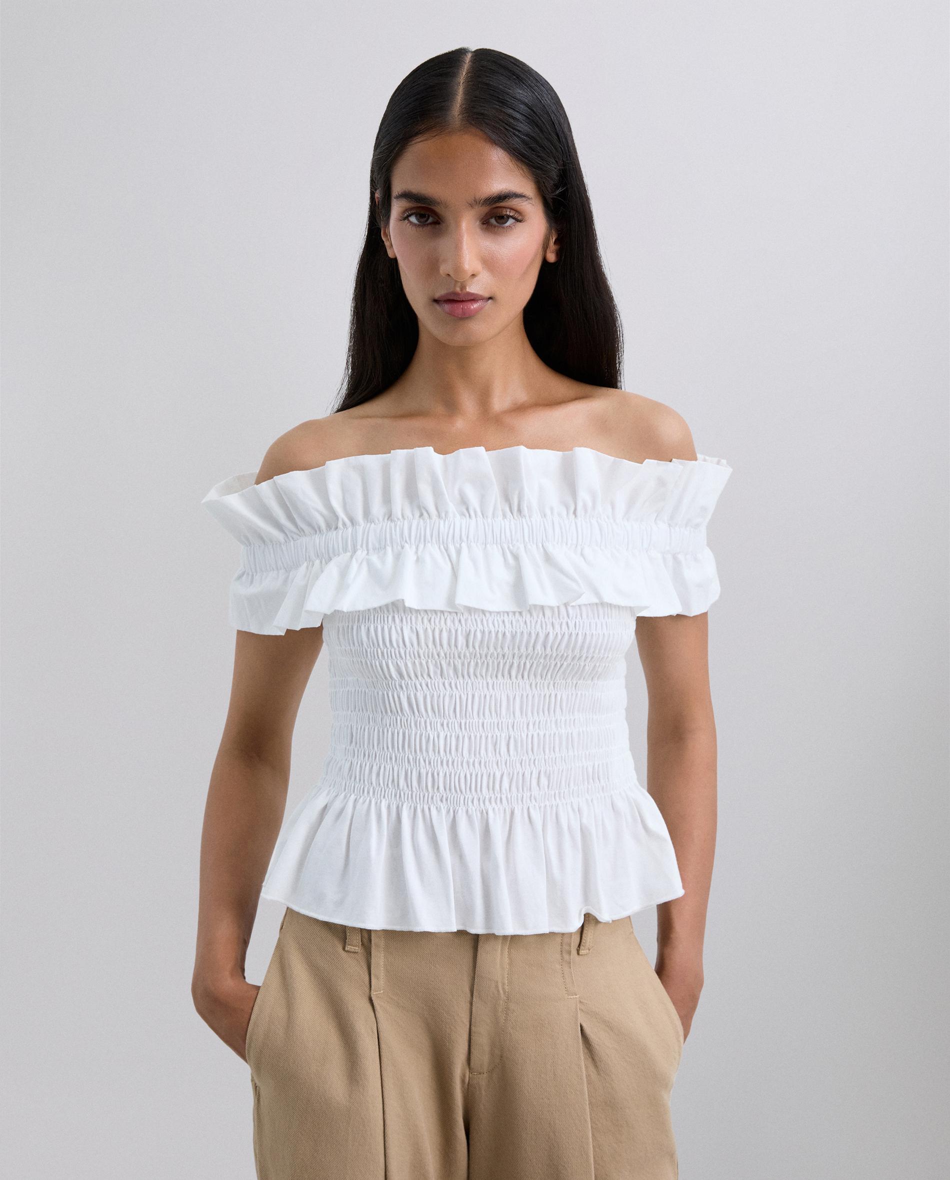 T-shirt de Algodão com Corpo Franzido Branco-1