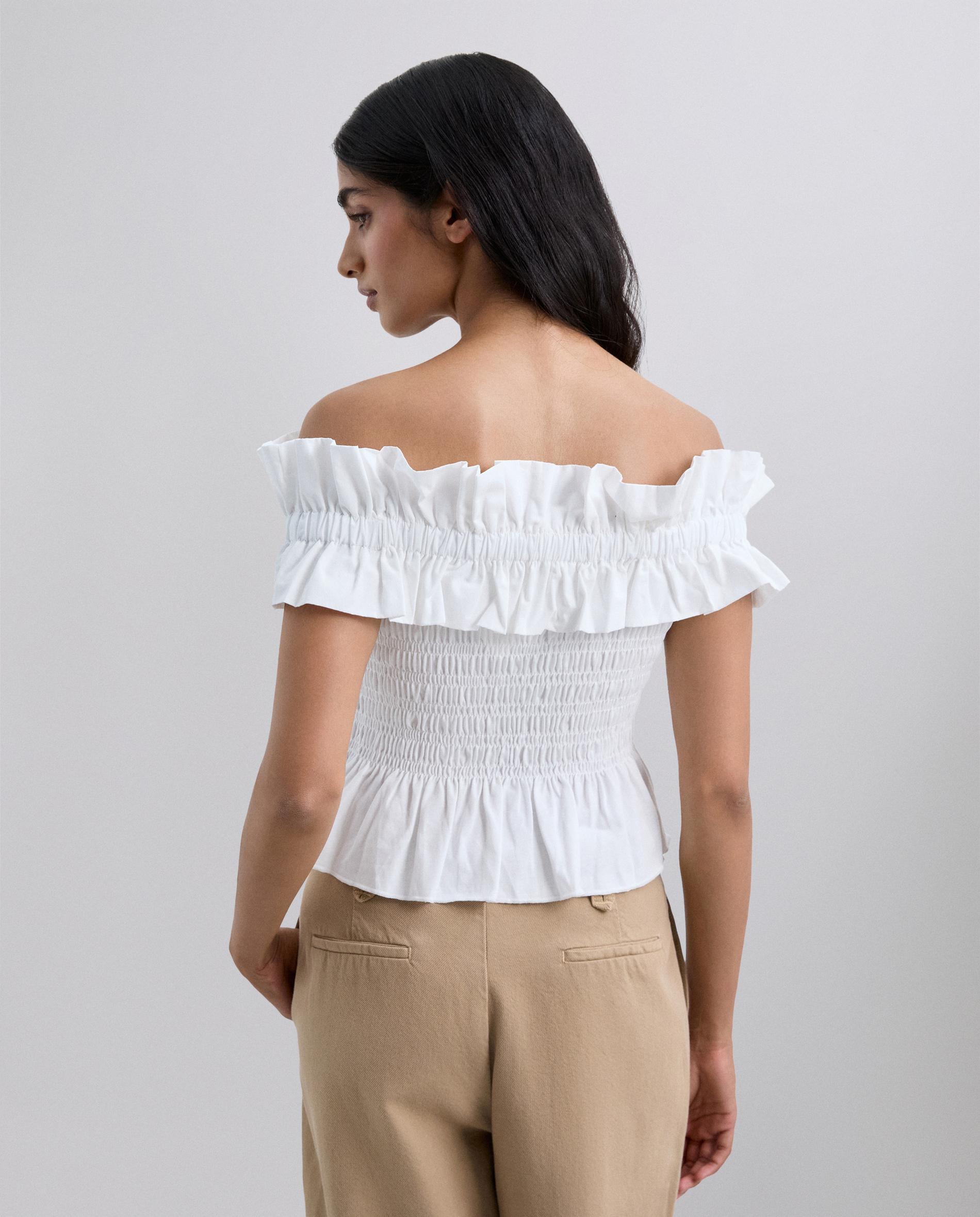 T-shirt de Algodão com Corpo Franzido Branco-2