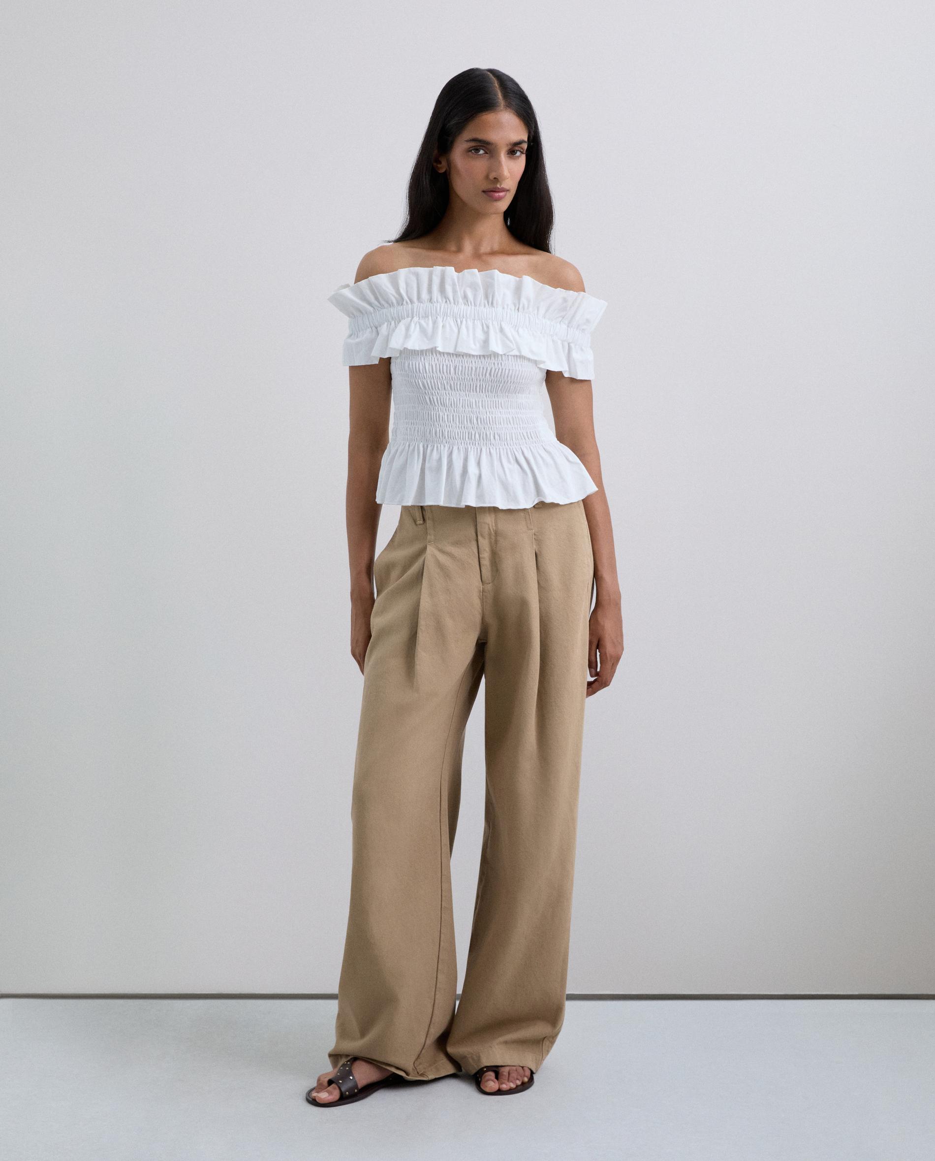 T-shirt de Algodão com Corpo Franzido Branco-3