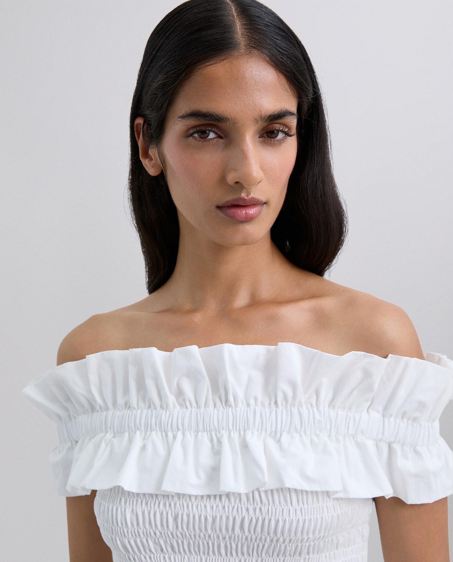 T-shirt de Algodão com Corpo Franzido Branco-4