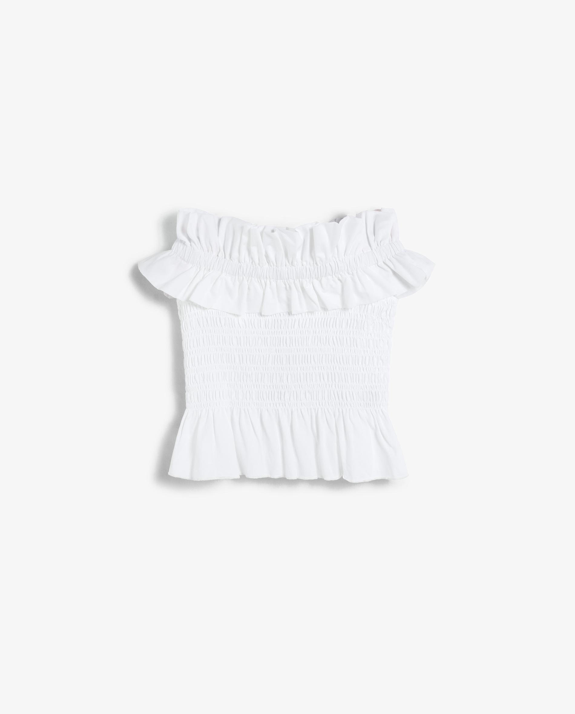 T-shirt de Algodão com Corpo Franzido Branco-5