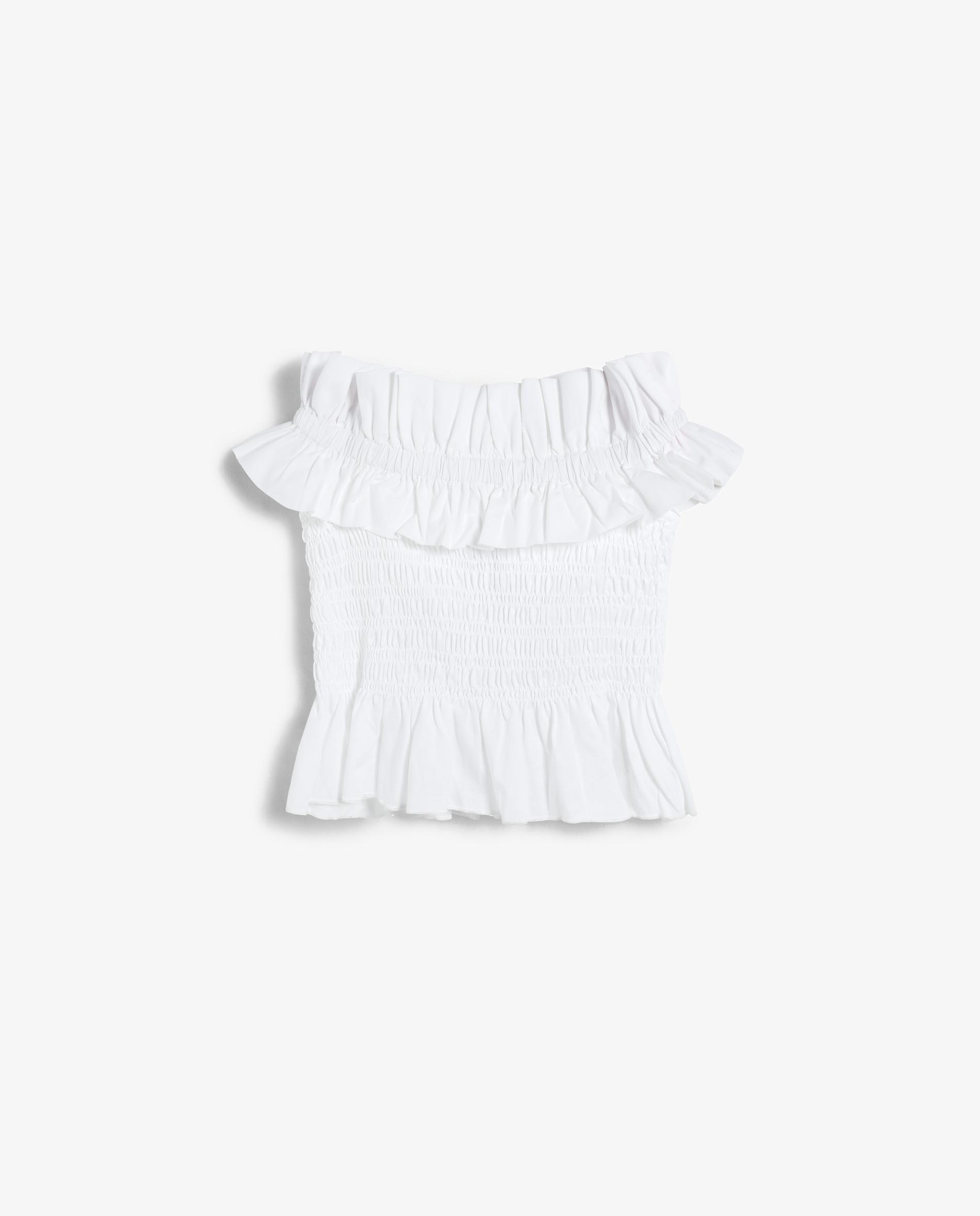 T-shirt de Algodão com Corpo Franzido Branco-6