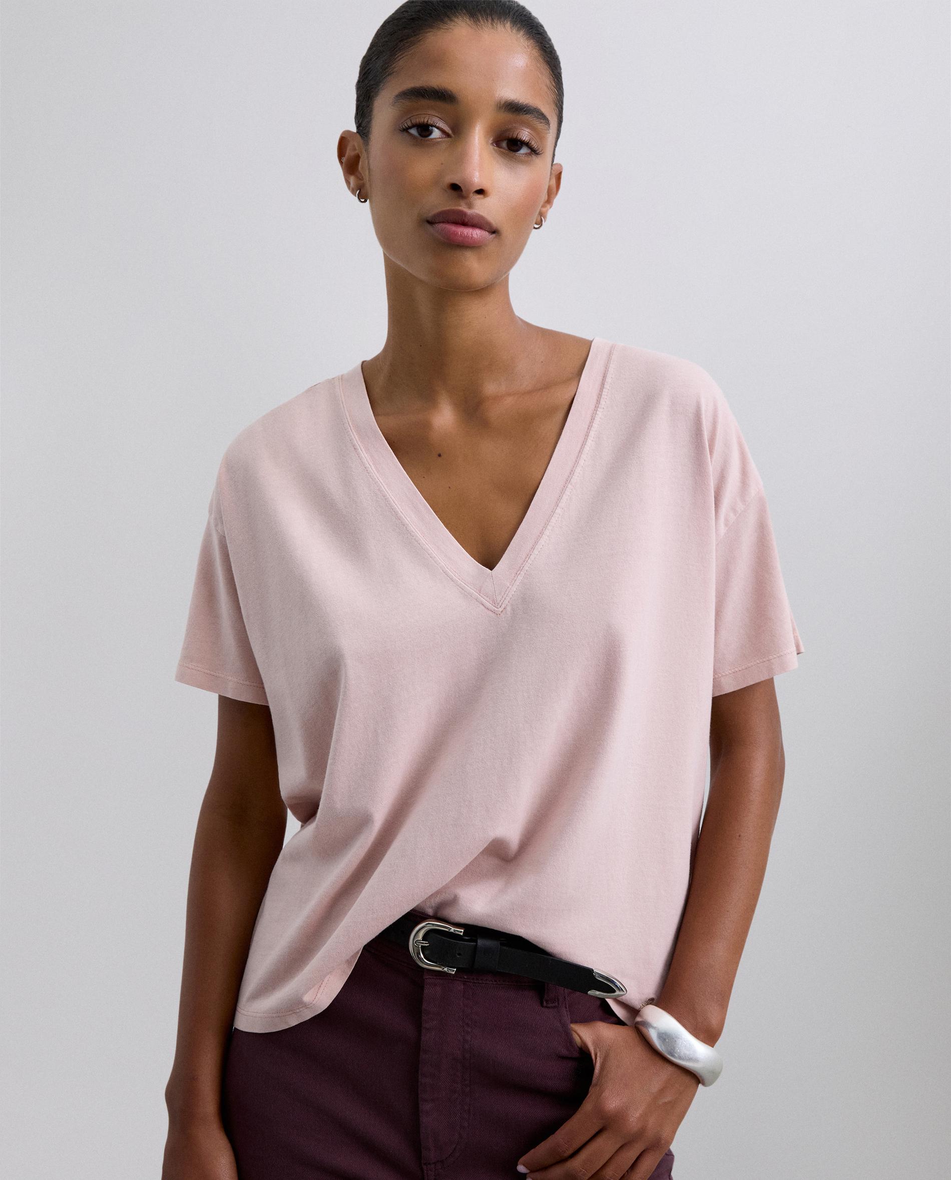 Imagem 0 de T-shirt de Manga Curta de Algodão com Gola em V