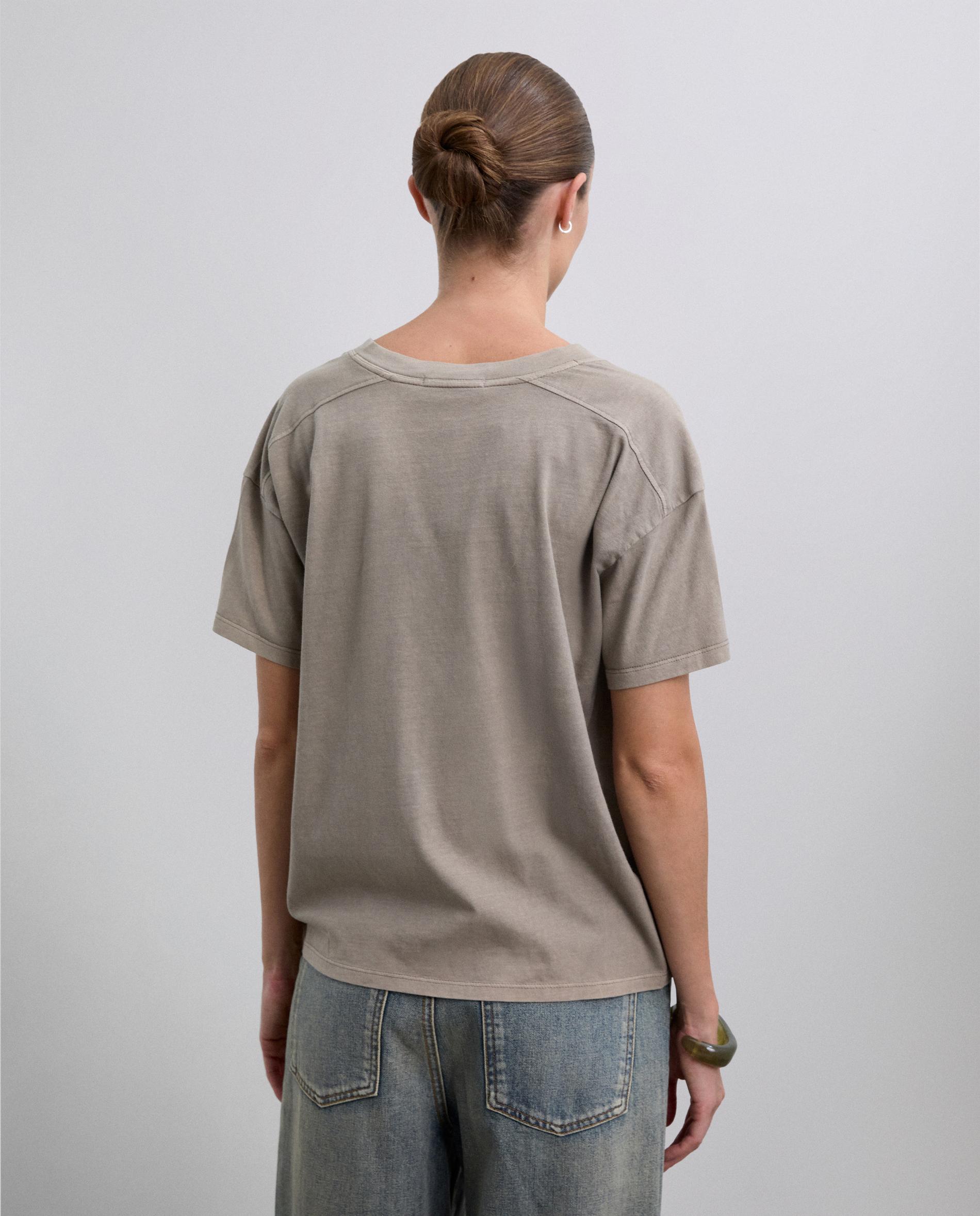 T-shirt de Manga Curta com Gola em V Taupe-3