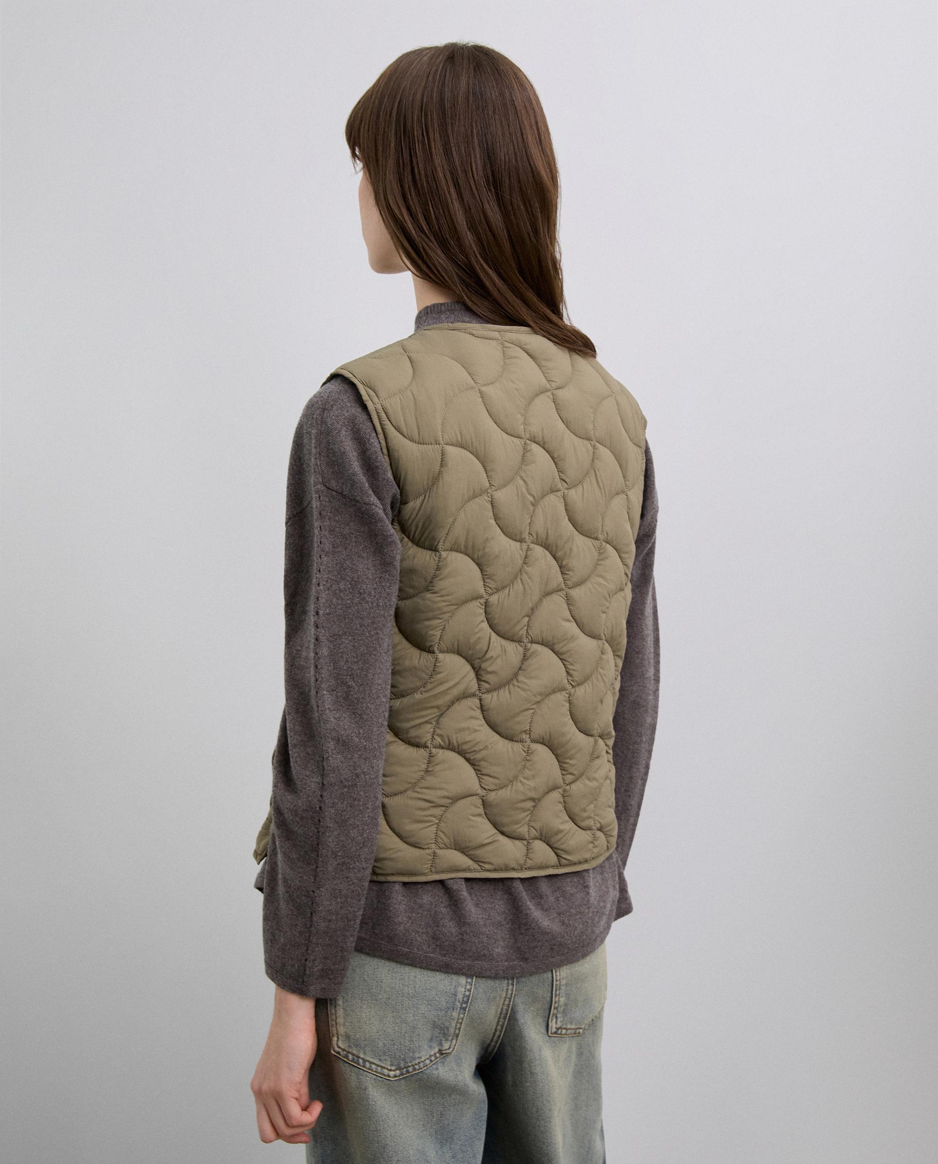 Colete Acolchoado com Pespontos Ondulados Caqui-3