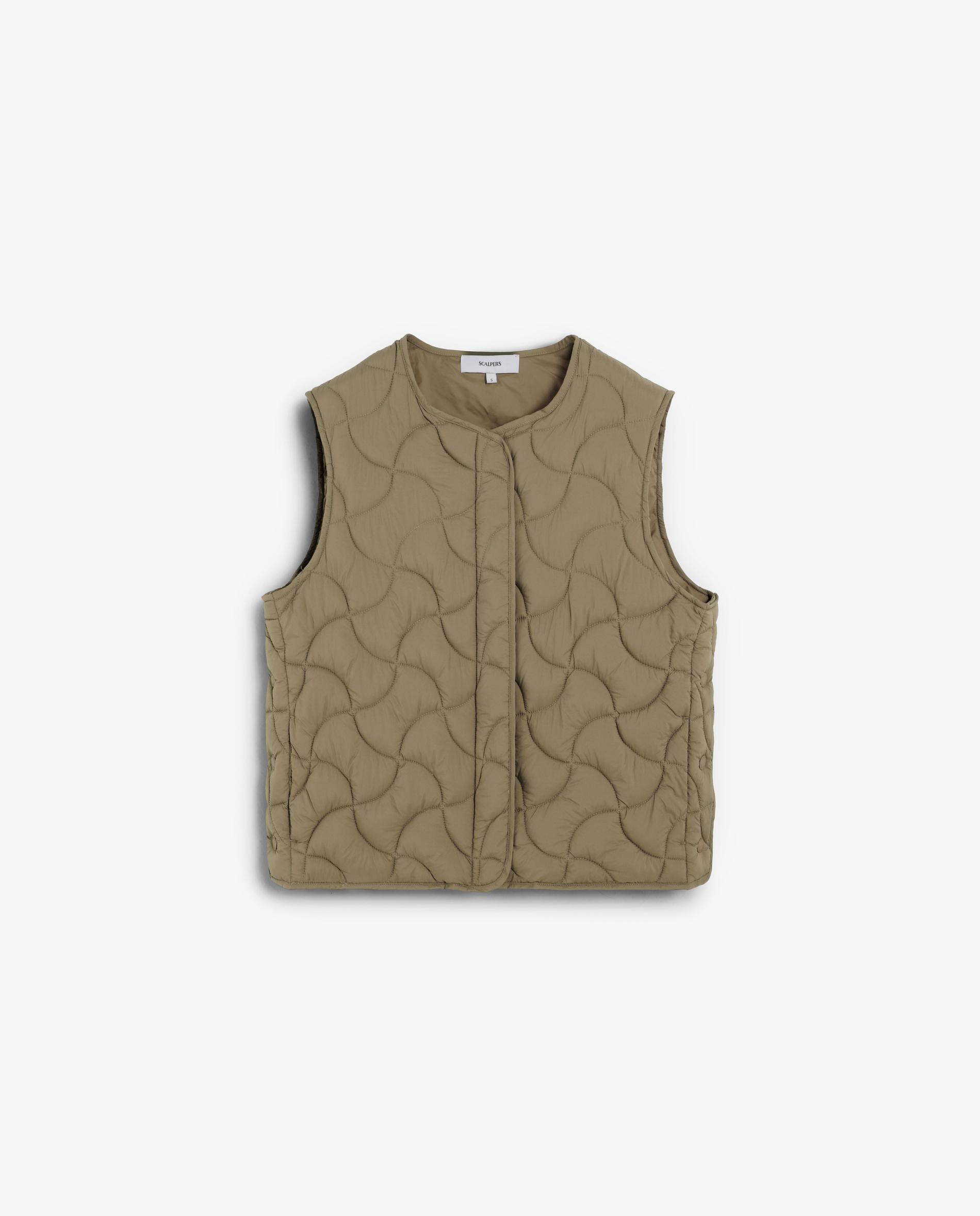 Colete Acolchoado com Pespontos Ondulados Caqui-5