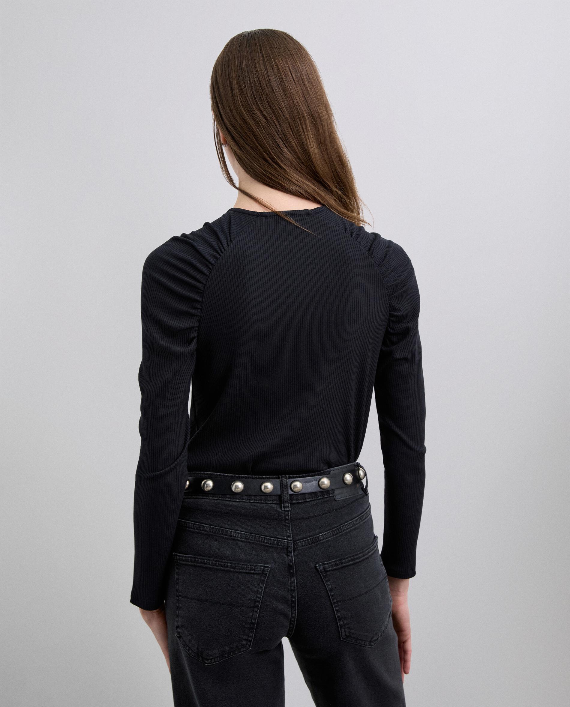 T-shirt com Gola Redonda e Detalhe Franzido nos Ombros Preto-2