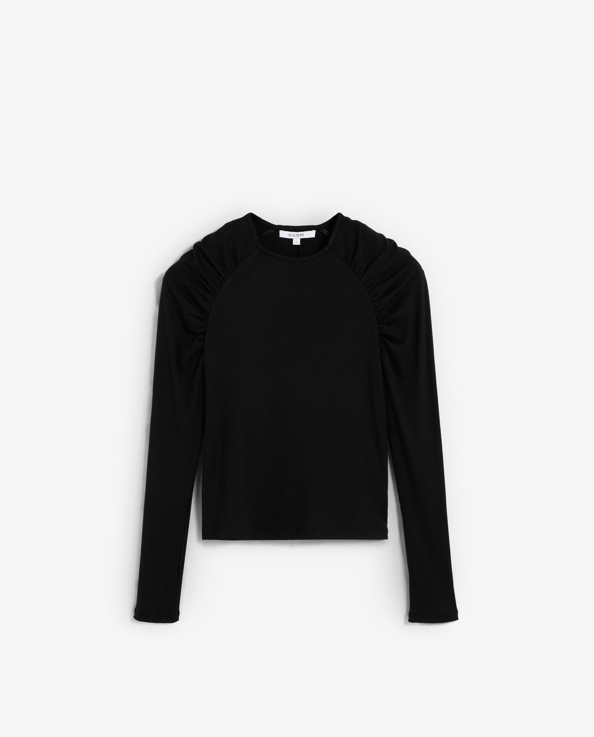 T-shirt com Gola Redonda e Detalhe Franzido nos Ombros Preto-5