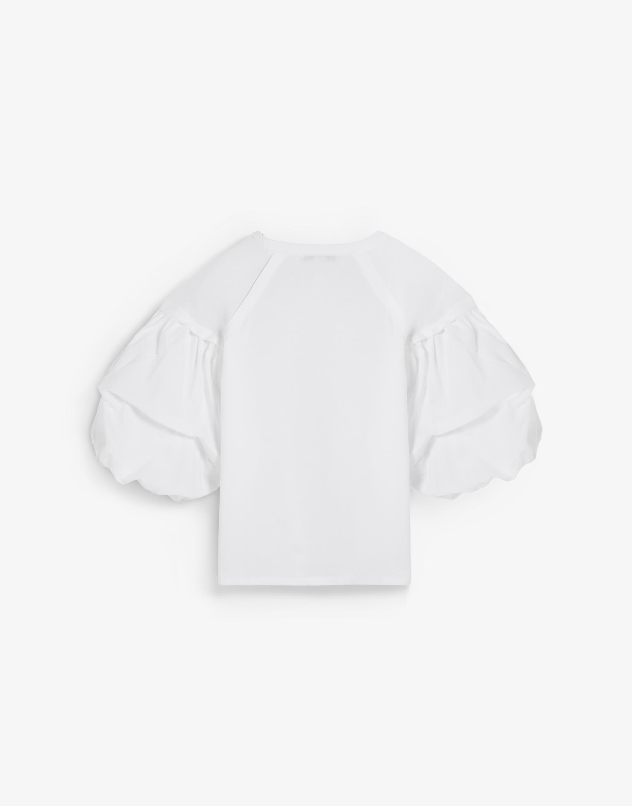 T-shirt de Algodão com Mangas Abalonadas Branco-6