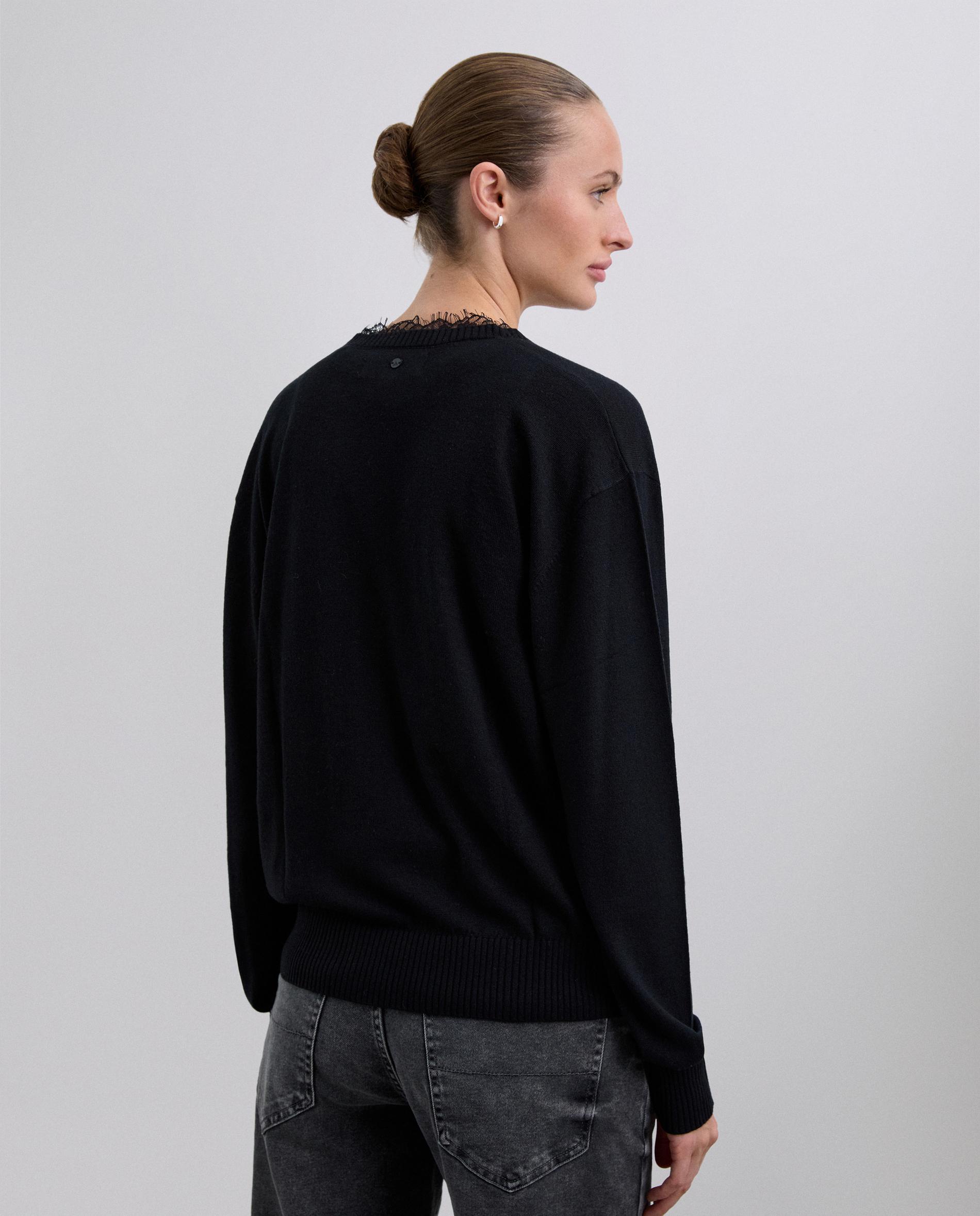 Camisola com Detalhes de Renda e Manga Comprida Preto-4