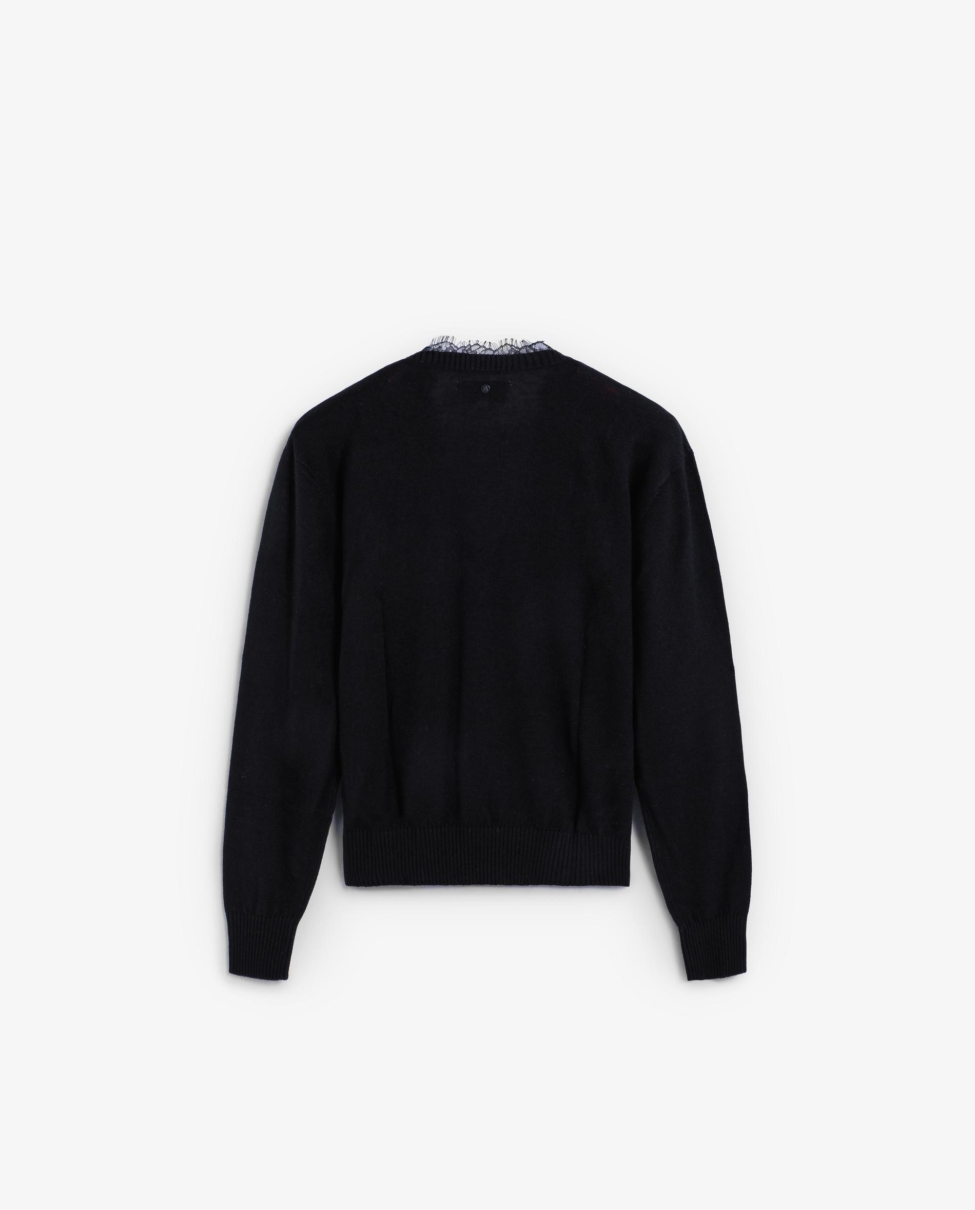 Camisola com Detalhes de Renda e Manga Comprida Preto-6