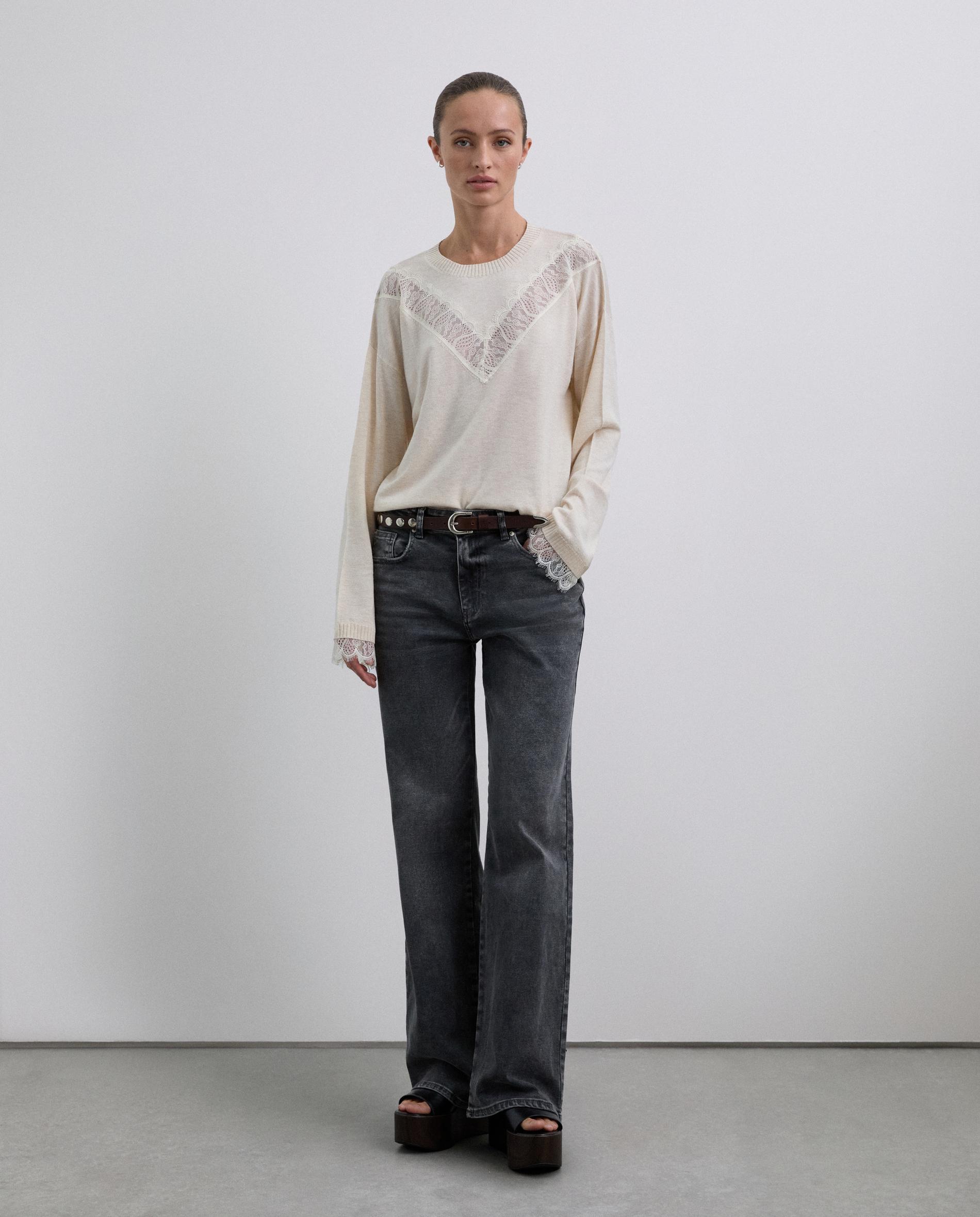 Camisola de Lã com Renda Bege-2