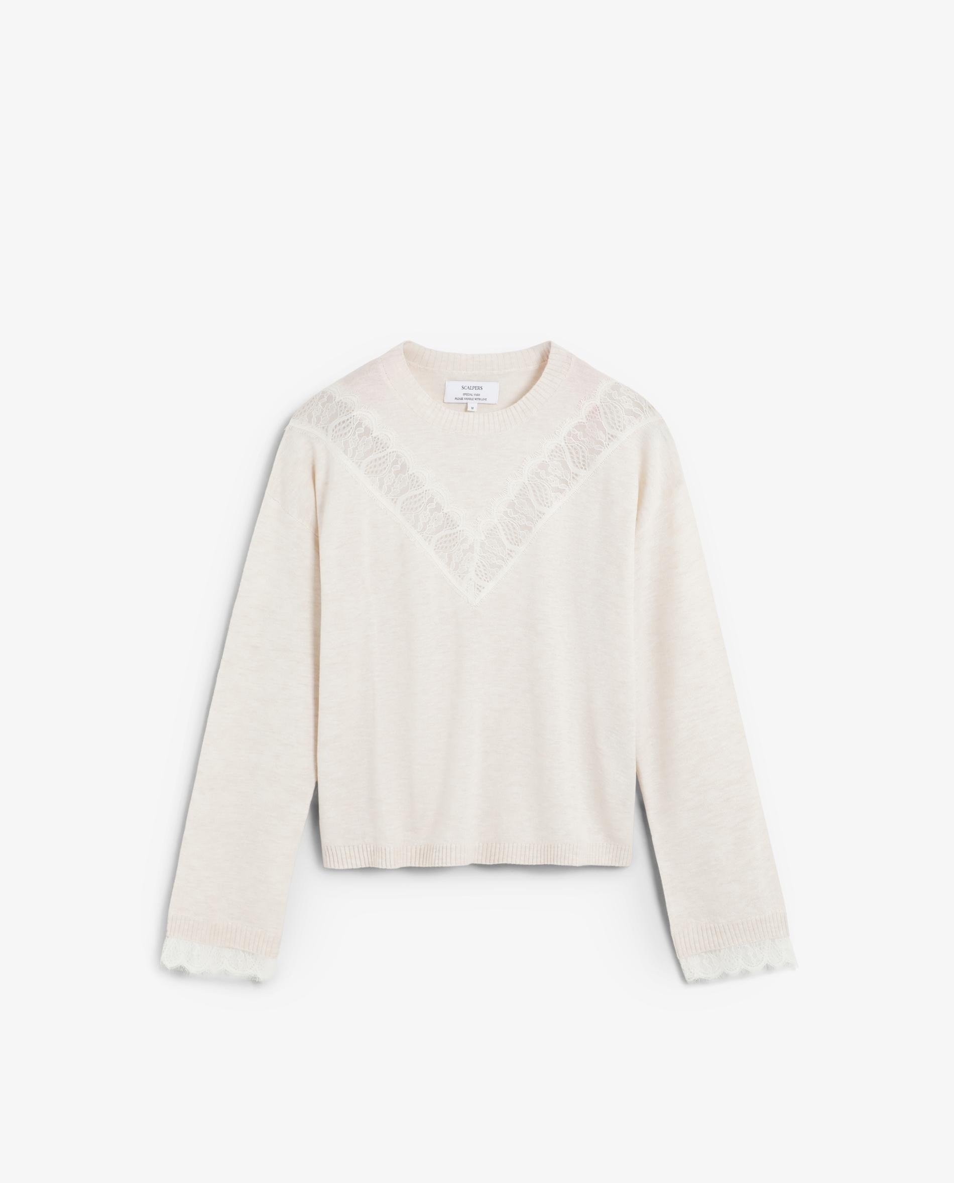 Camisola de Lã com Renda Bege-5