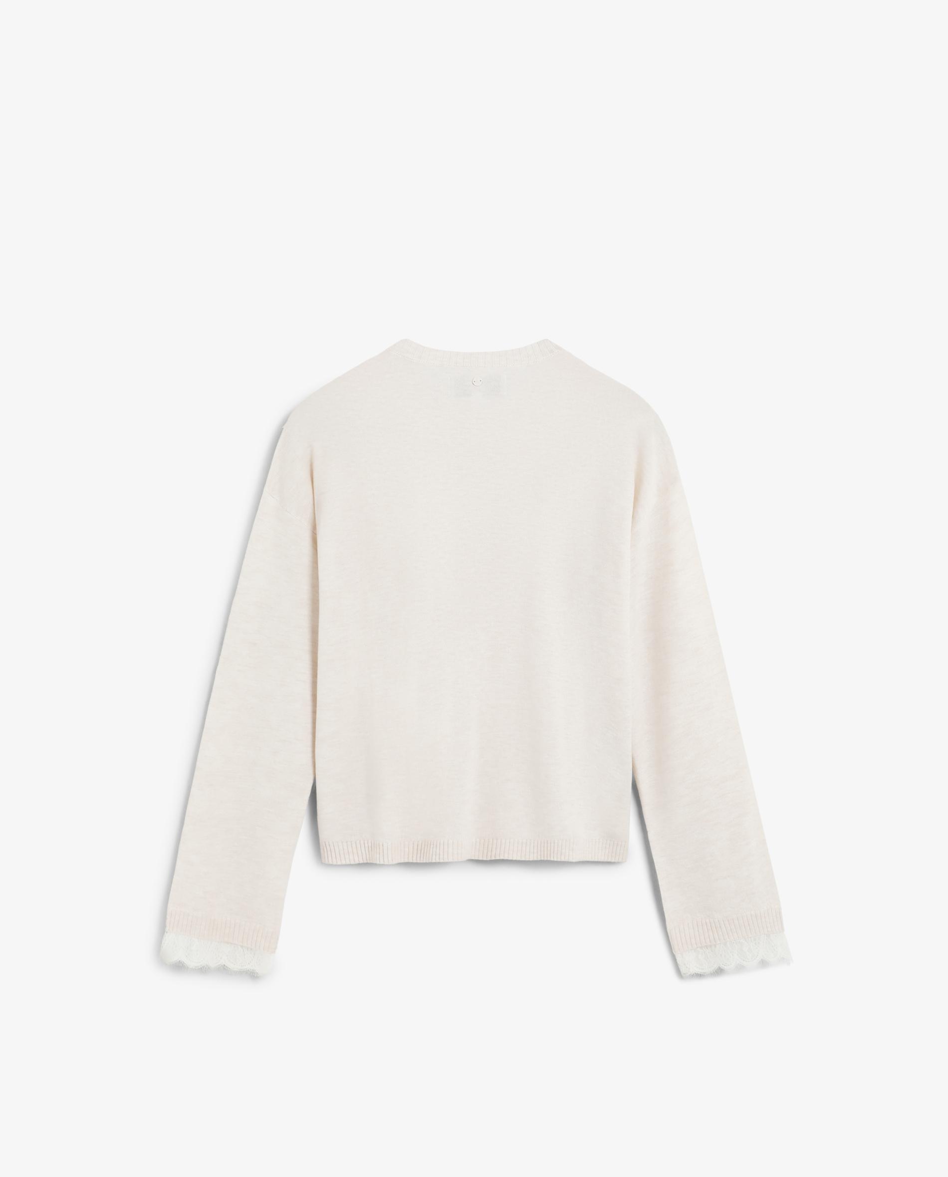 Camisola de Lã com Renda Bege-6