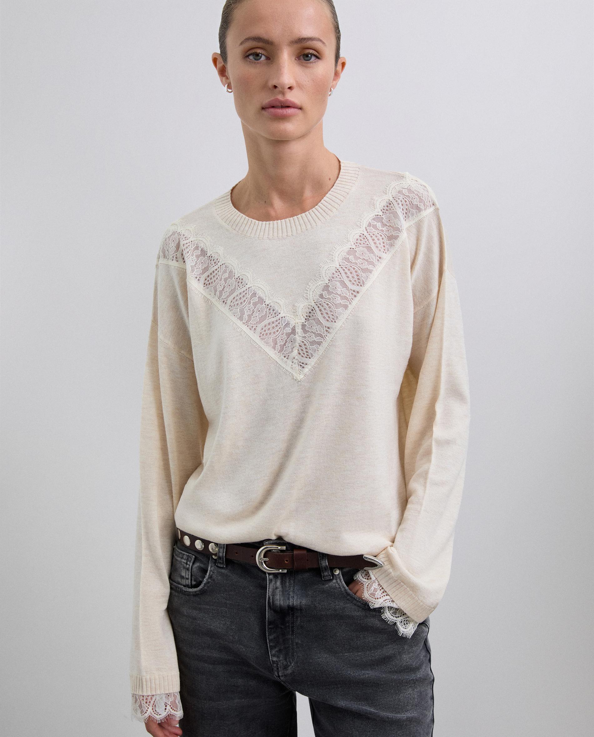 Camisola de Lã com Renda Bege-1