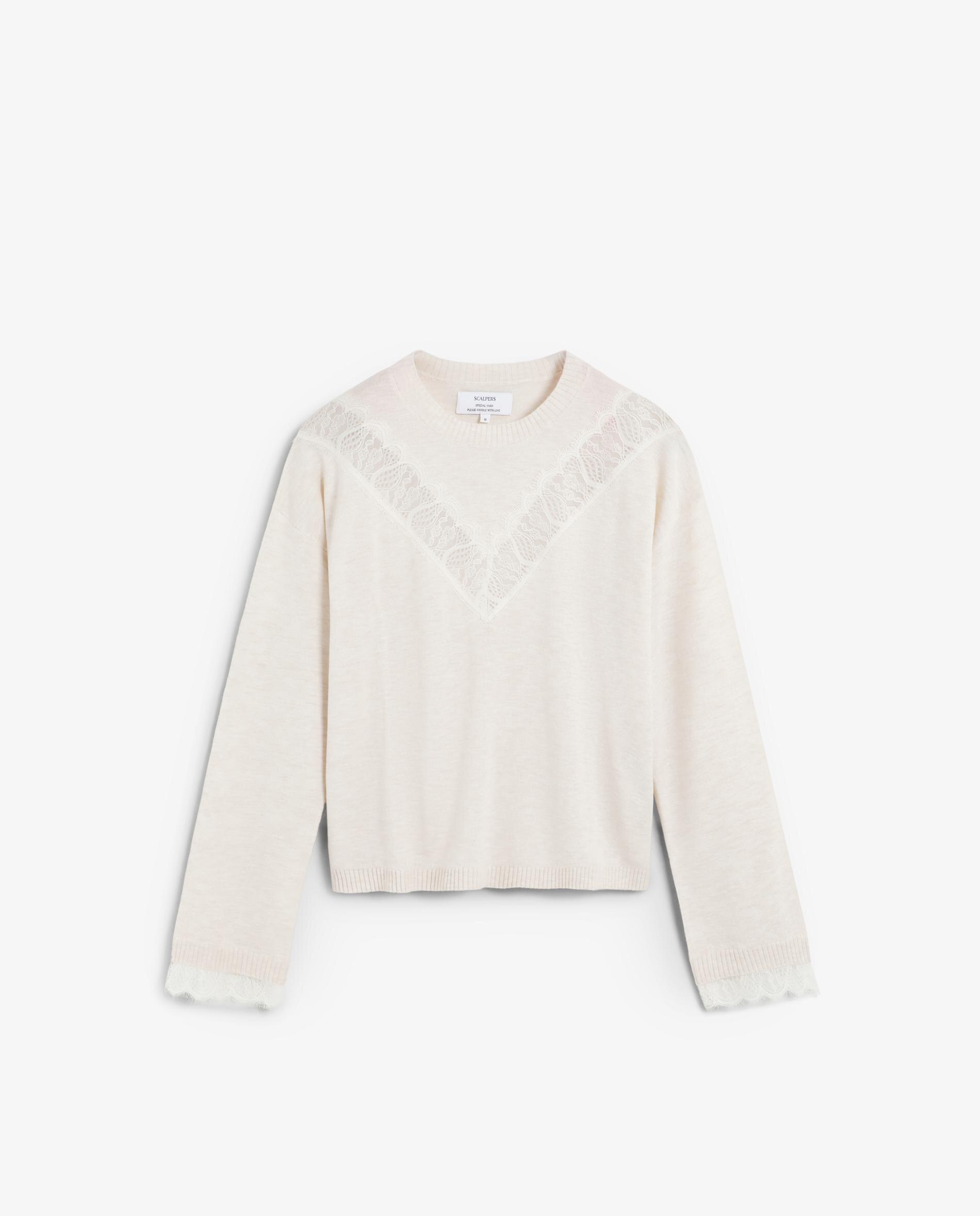 Camisola de Lã com Renda Bege-5