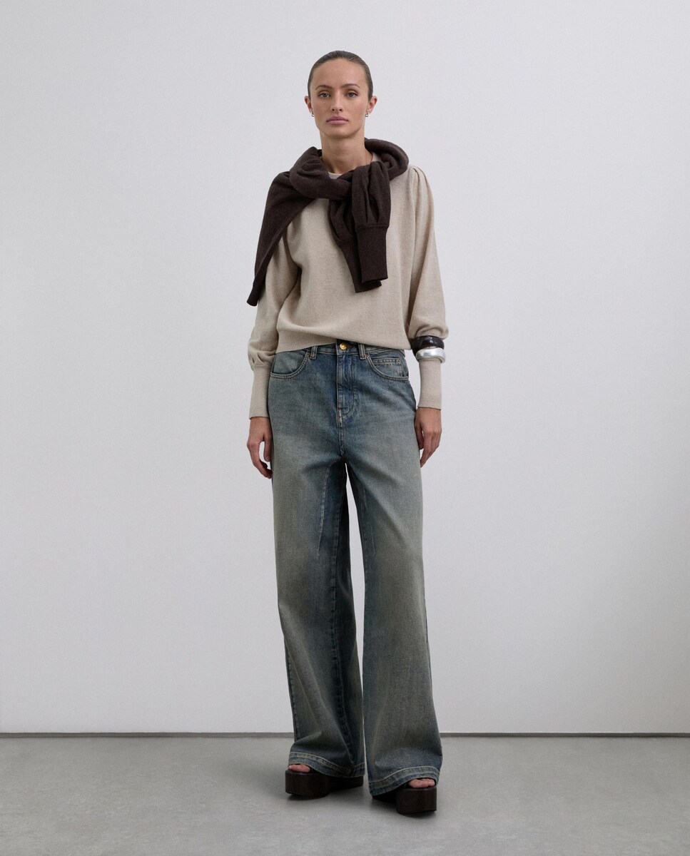 Camisola com Mangas Abalonadas Areia-3