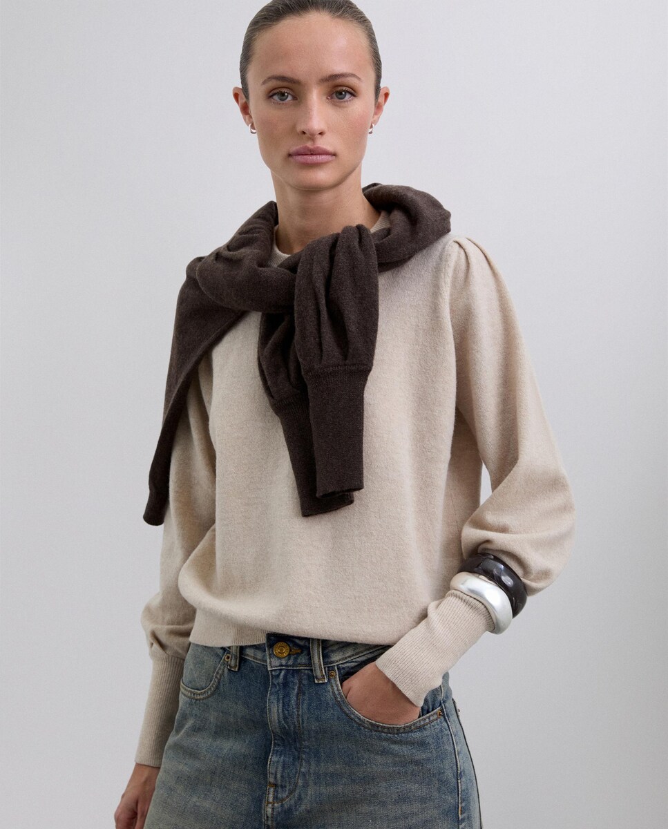 Camisola com Mangas Abalonadas Areia-4