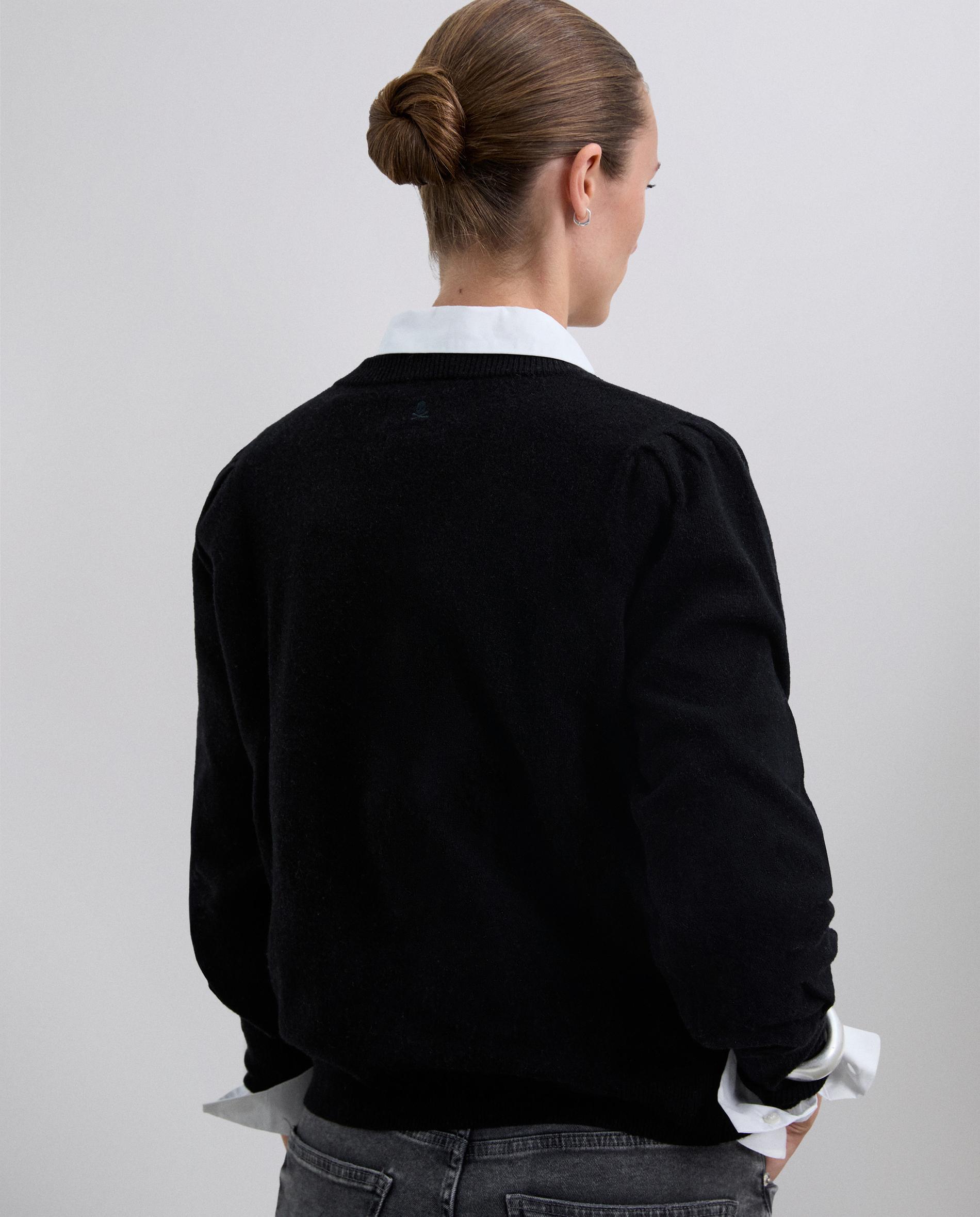 Camisola de Manga Comprida e Gola em V Preto-2