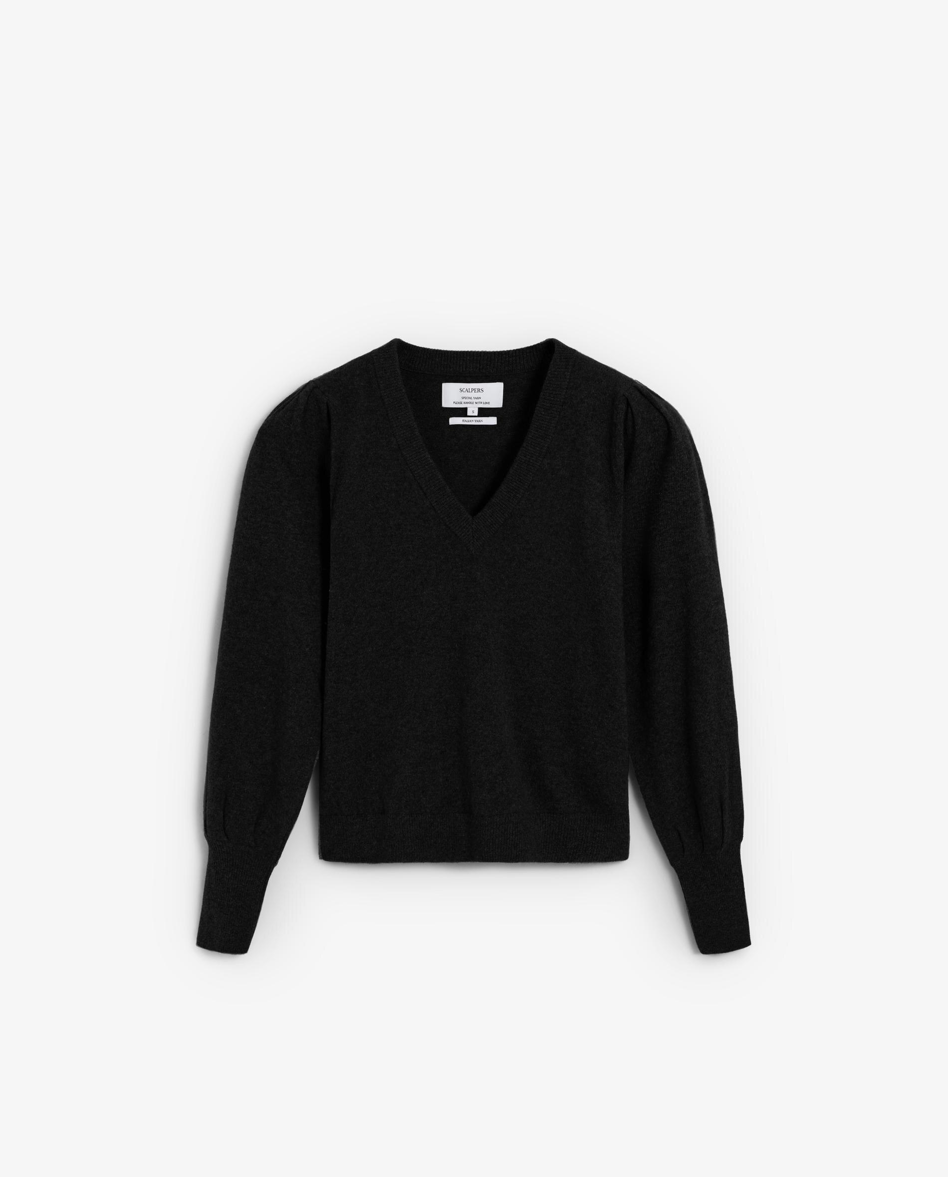 Camisola de Manga Comprida e Gola em V Preto-5