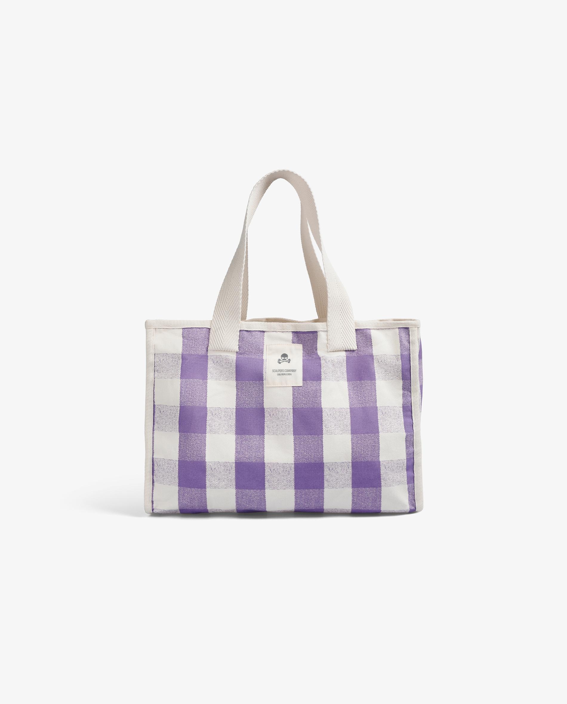 Mala Infantil Tote com Design aos Quadrados Vichy em Contraste e Detalhe de Etiqueta com Logo Scalpers Roxo-1