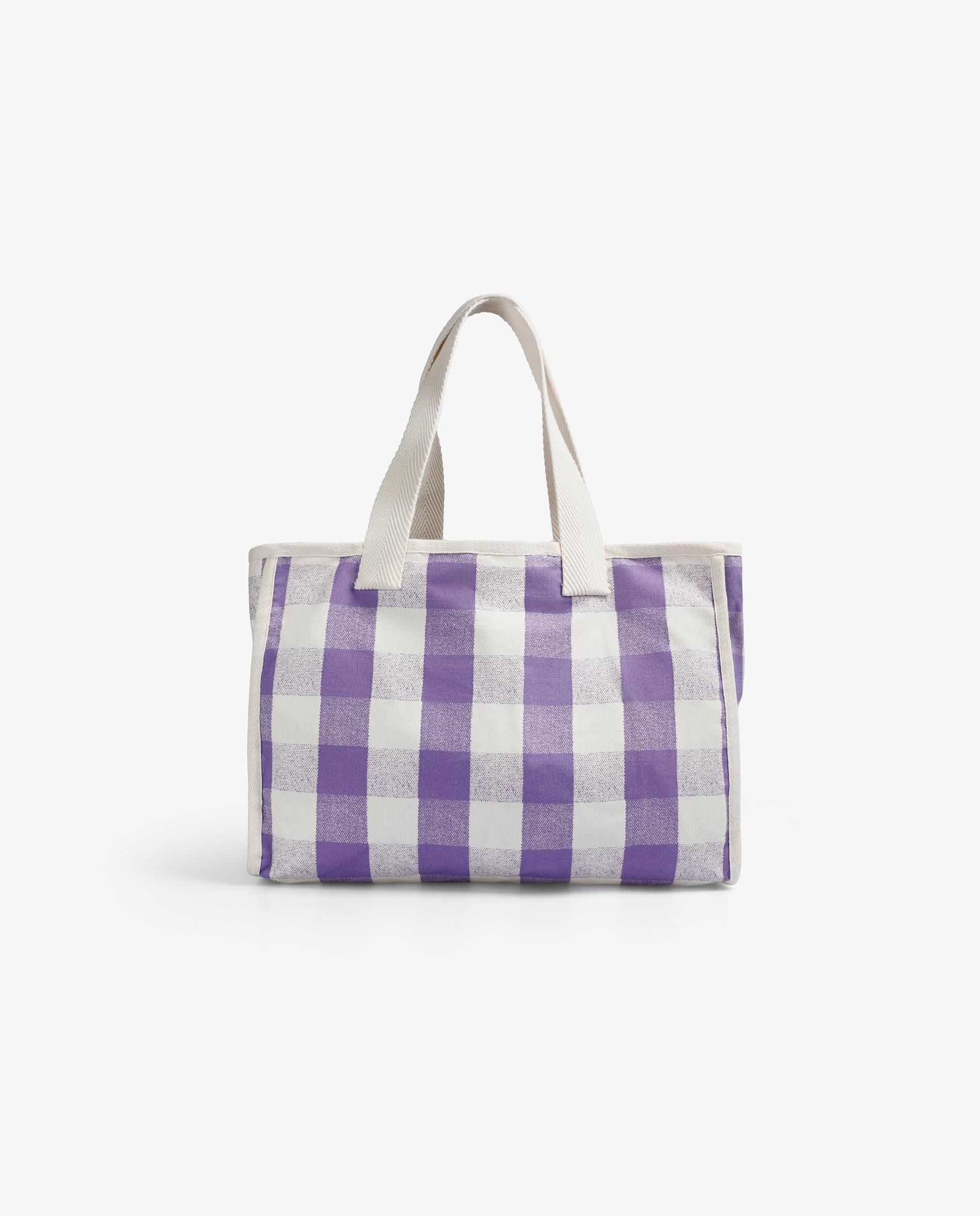 Mala Infantil Tote com Design aos Quadrados Vichy em Contraste e Detalhe de Etiqueta com Logo Scalpers Roxo-2