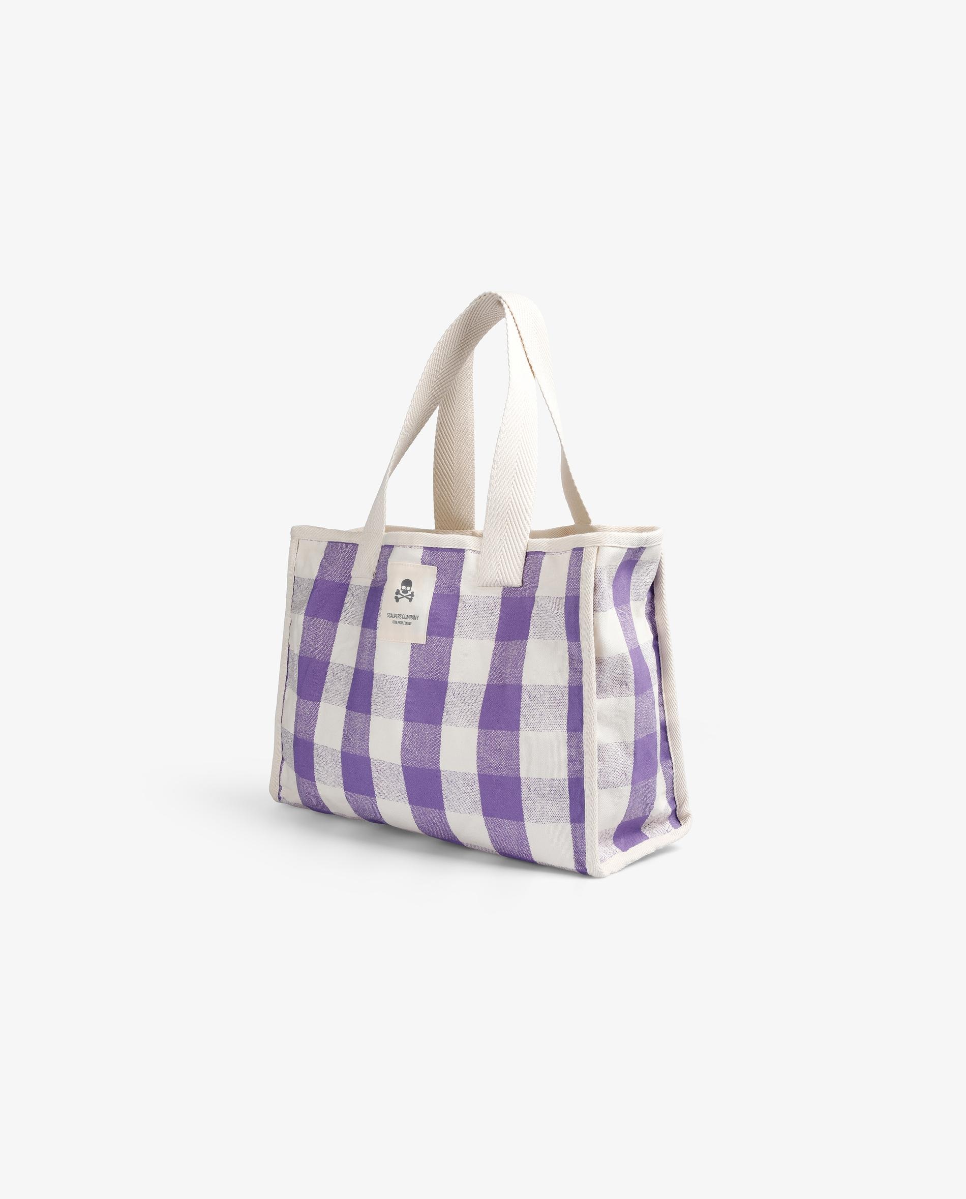 Mala Infantil Tote com Design aos Quadrados Vichy em Contraste e Detalhe de Etiqueta com Logo Scalpers Roxo-3