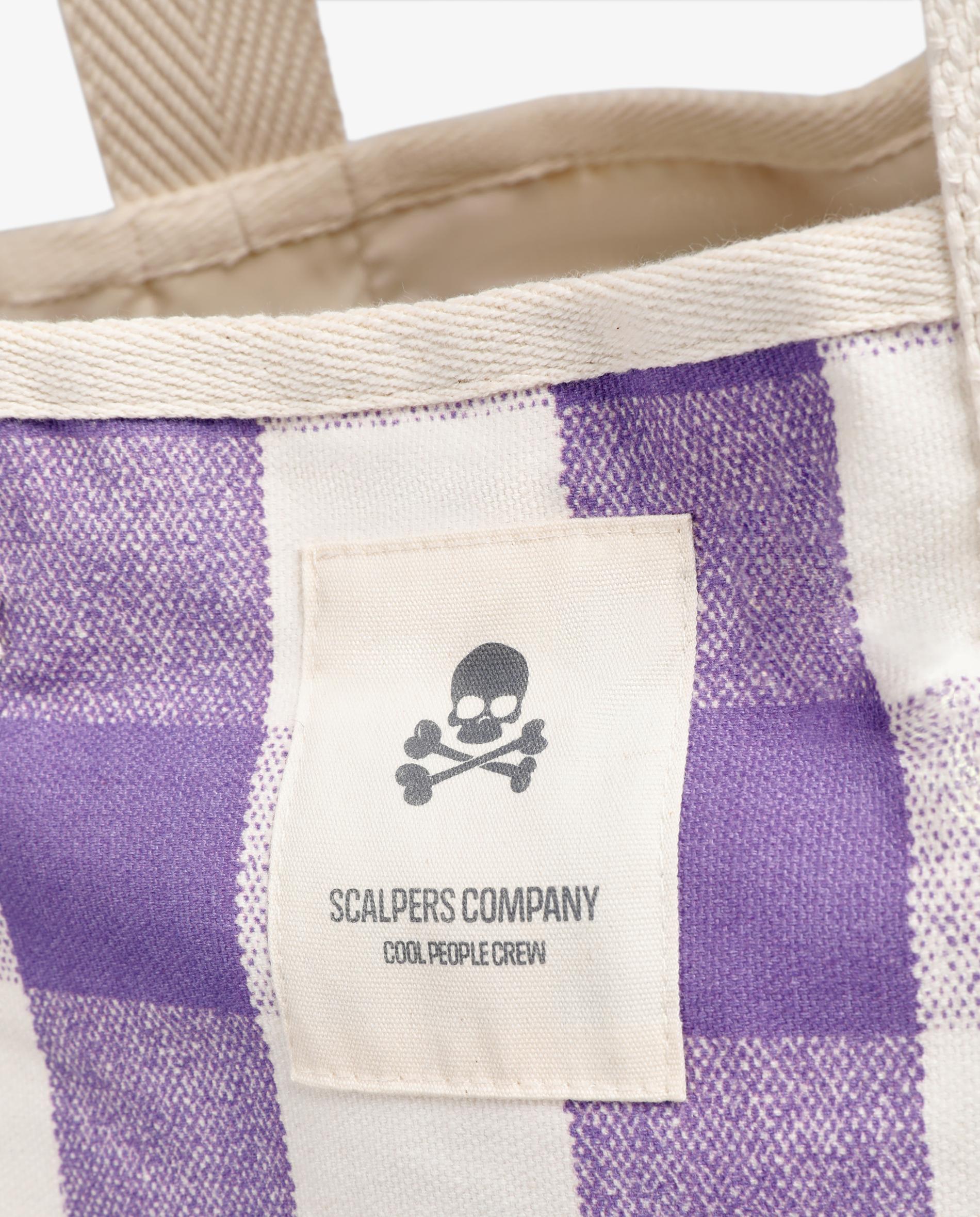 Mala Infantil Tote com Design aos Quadrados Vichy em Contraste e Detalhe de Etiqueta com Logo Scalpers Roxo-4