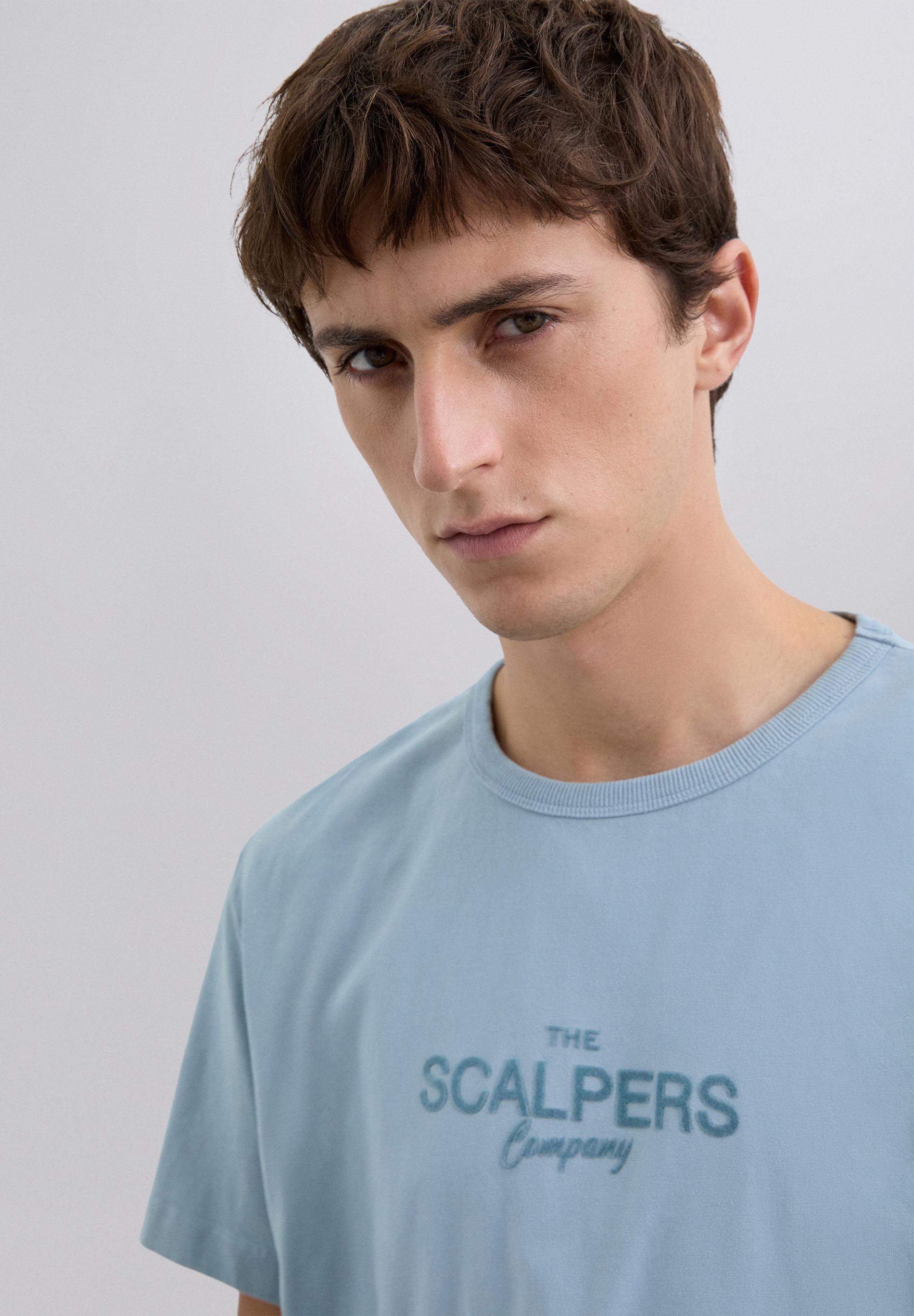 T-shirt de Manga Curta com Logo Frontal e Corte Regular Fit Azul-claro-4