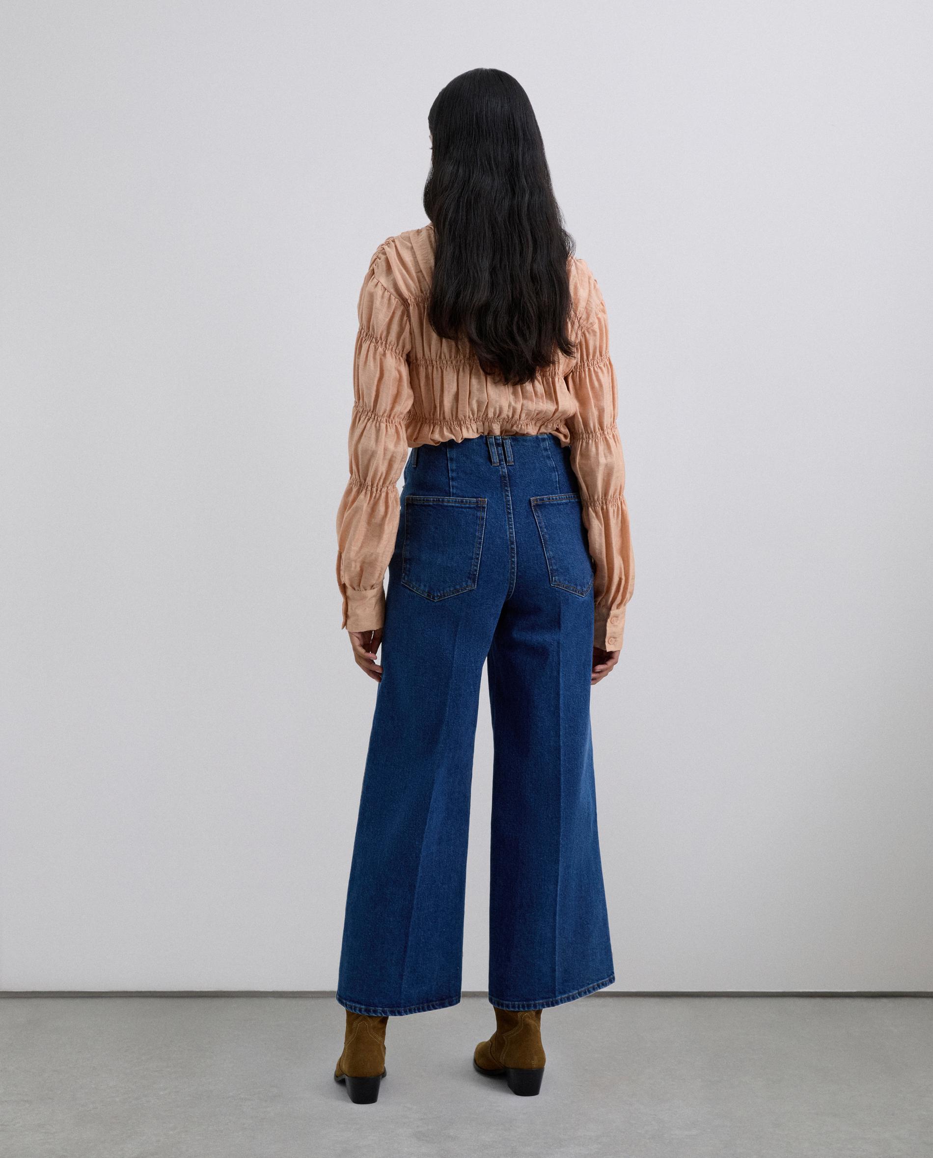 Jeans com Corte a Direito de Cintura Subida e Bolsos Azul-3