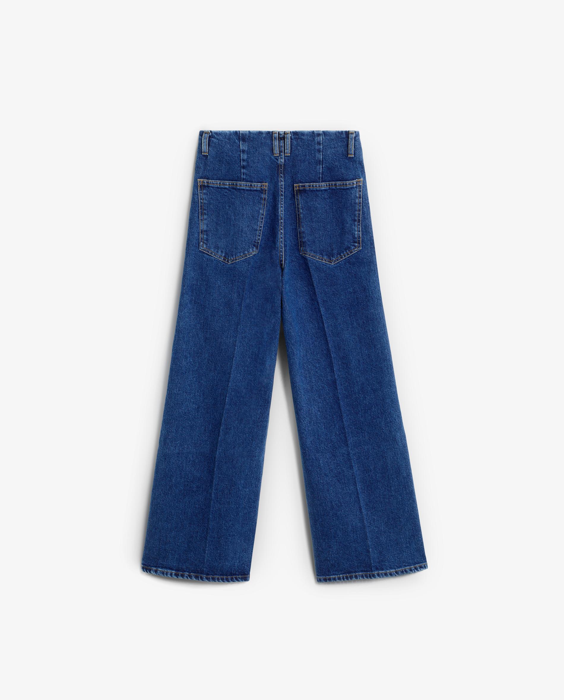 Jeans com Corte a Direito de Cintura Subida e Bolsos Azul-8