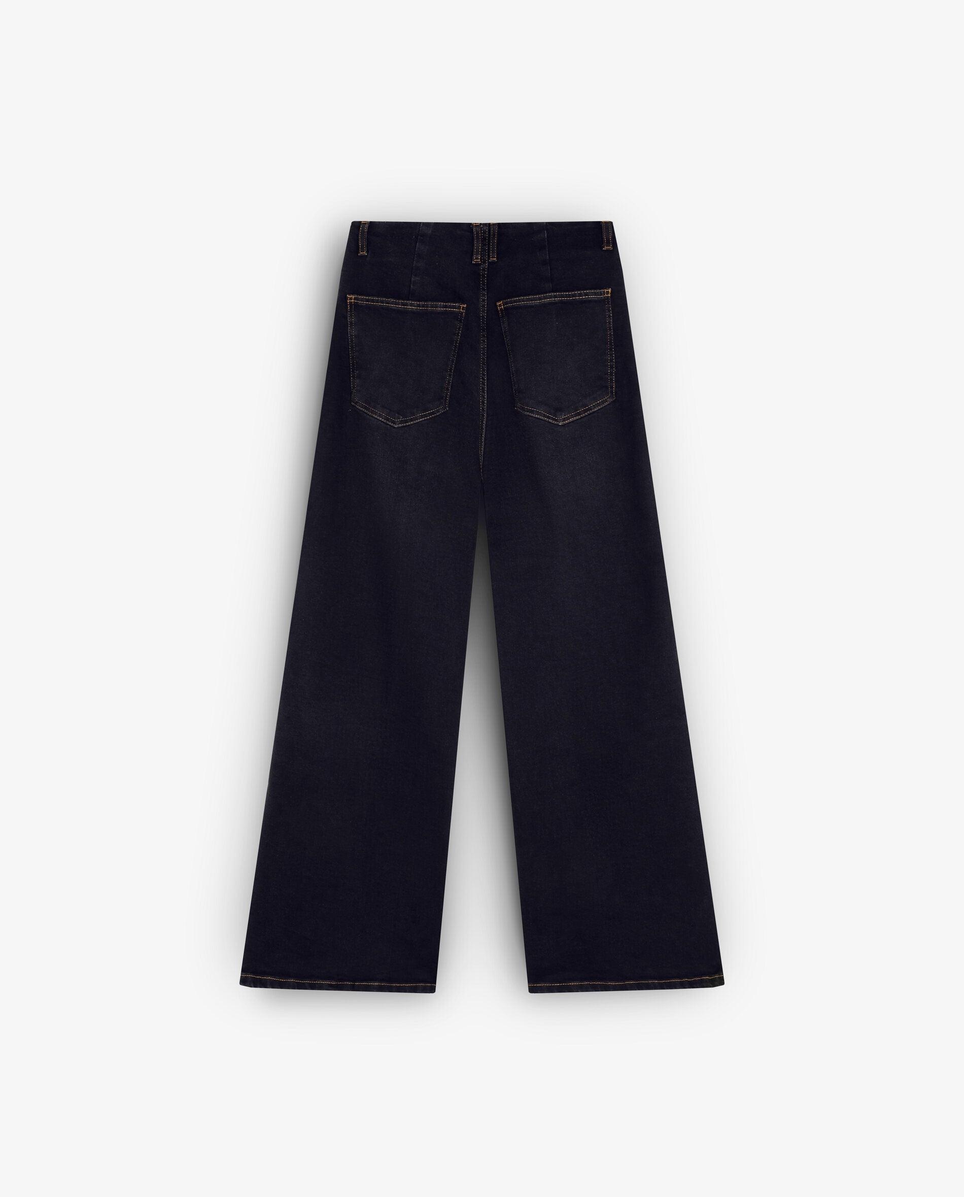 Jeans com Corte a Direito de Cintura Alta e Corte Culotte Preto-5