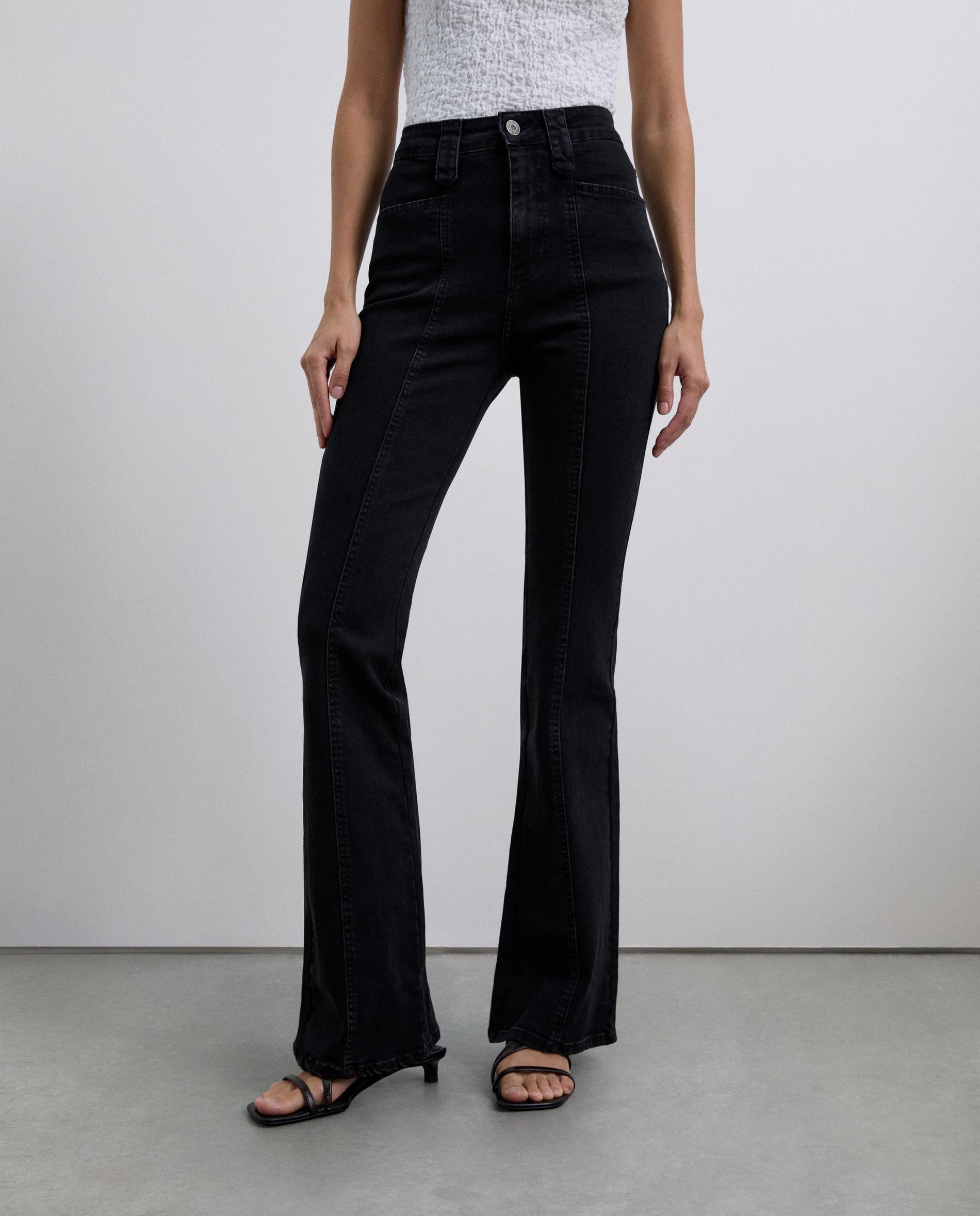 Jeans de Corte Bootcut e Cintura Alta Preto-1