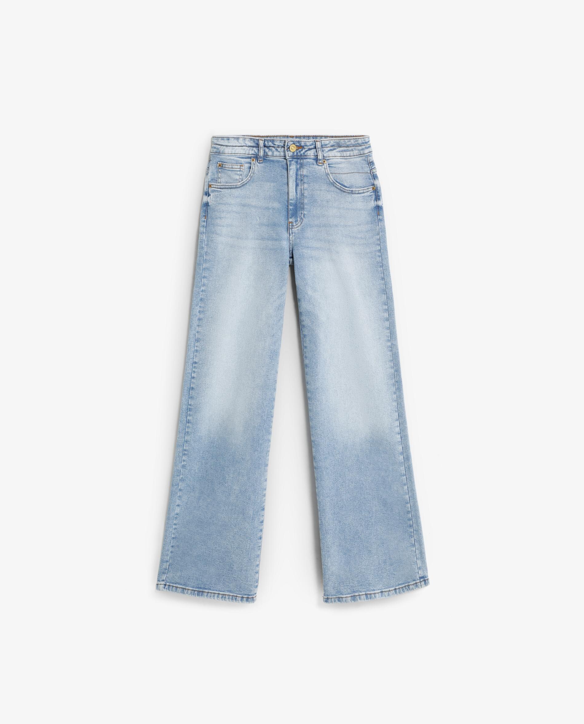 Jeans com Corte a Direito com Cintura Média e Bolsos Azul-claro-5