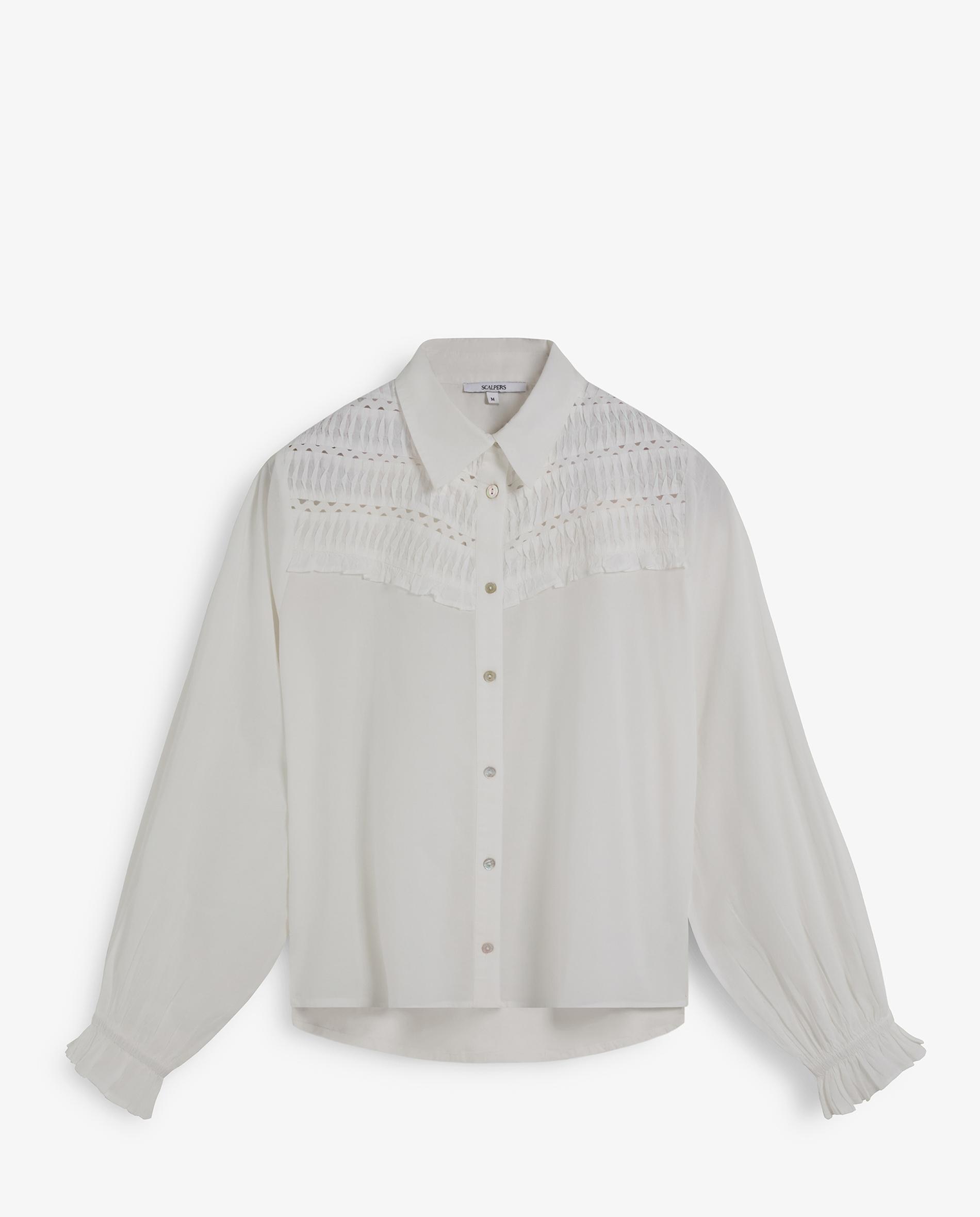 Blusa com Detalhe de Pregas e Folho Branco-1