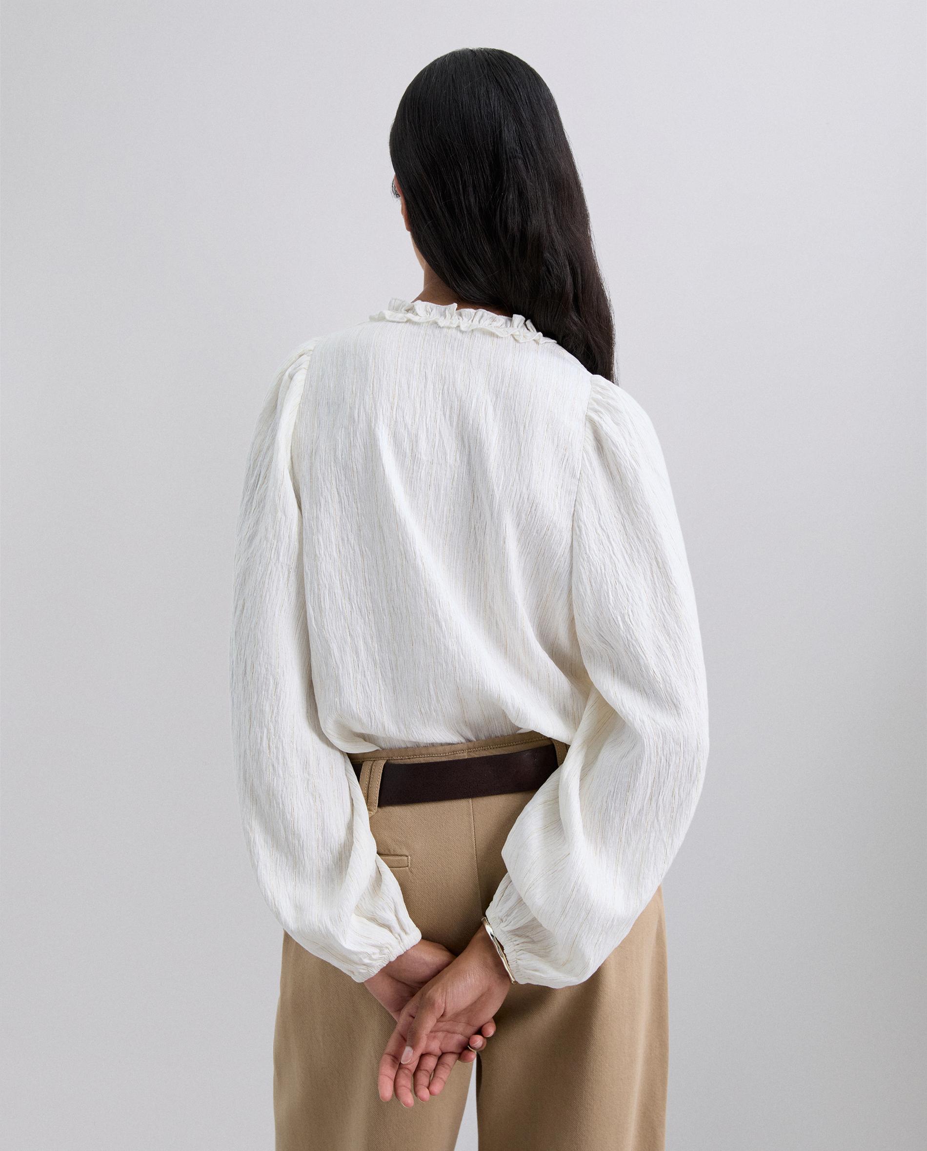 Blusa com Decote em V com Folho Branco-2