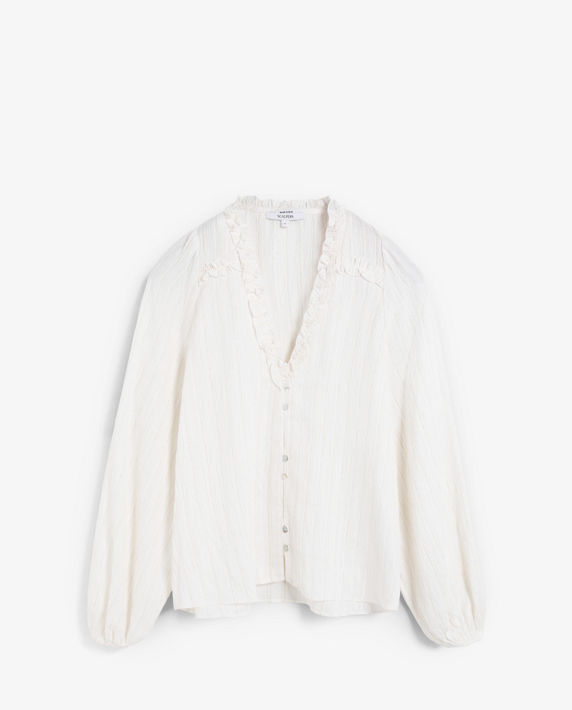 Blusa com Decote em V com Folho Branco-5