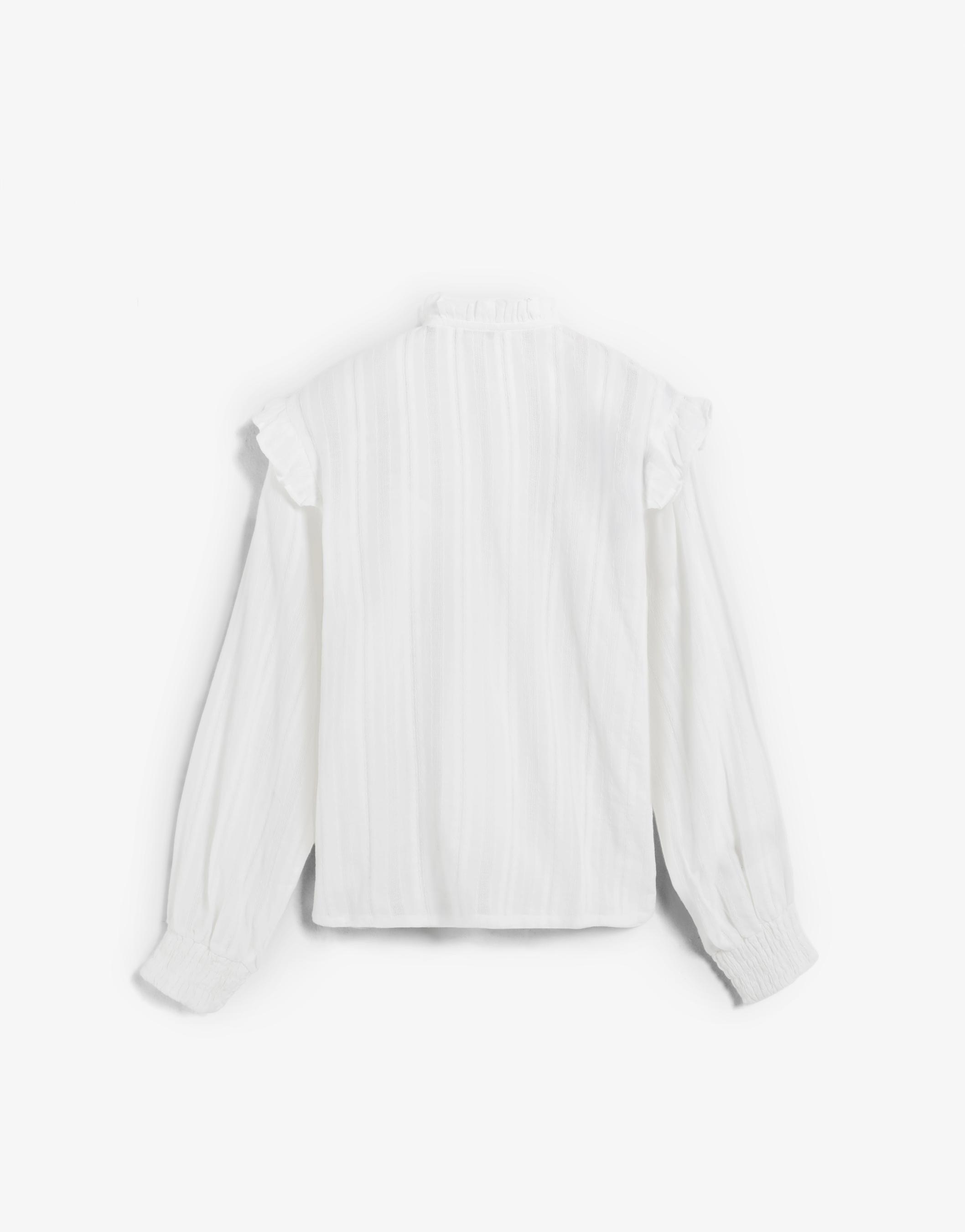Blusa com Gola Subida e Detalhe de Folhos na Parte Frontal Branco-6