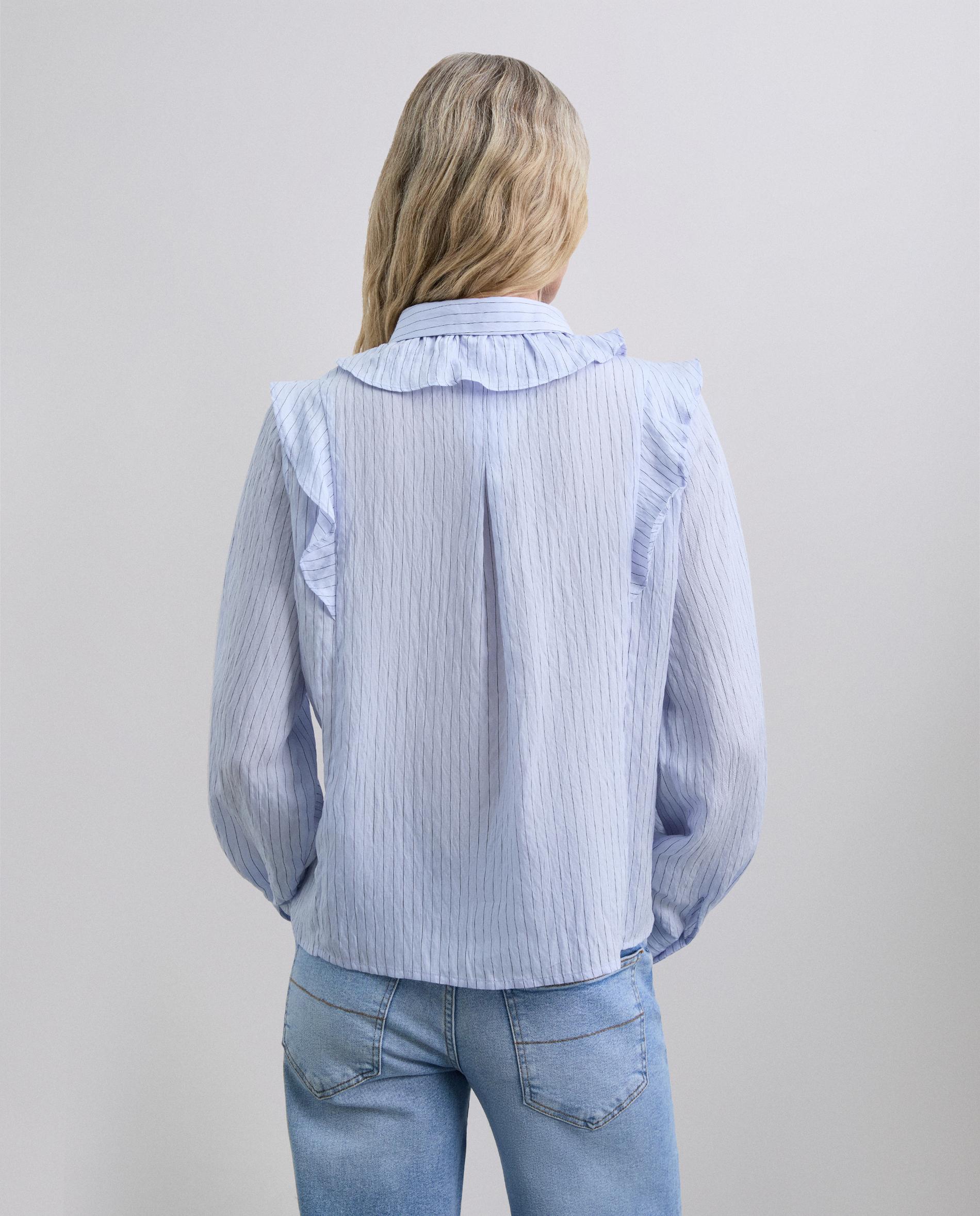 Camisa de Manga Comprida com Detalhe de Folhos Azul-2