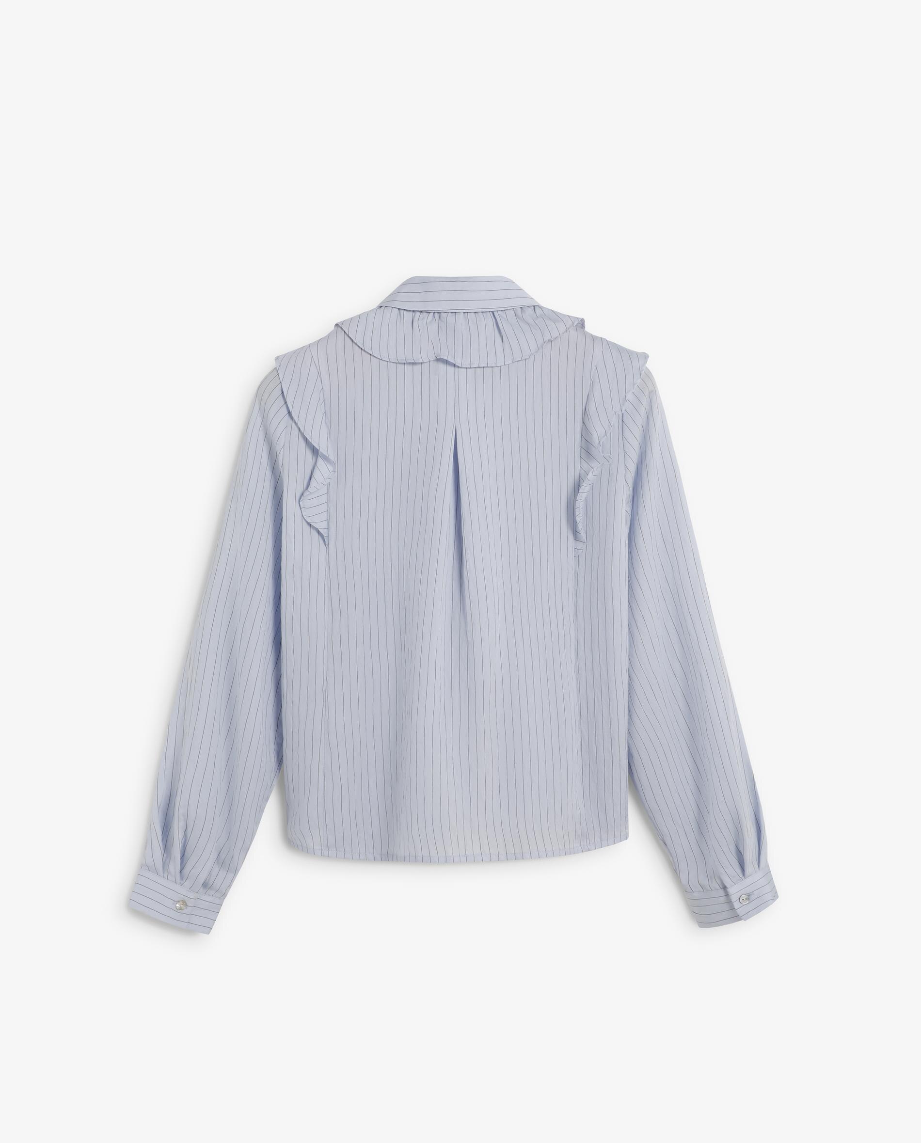 Camisa de Manga Comprida com Detalhe de Folhos Azul-6