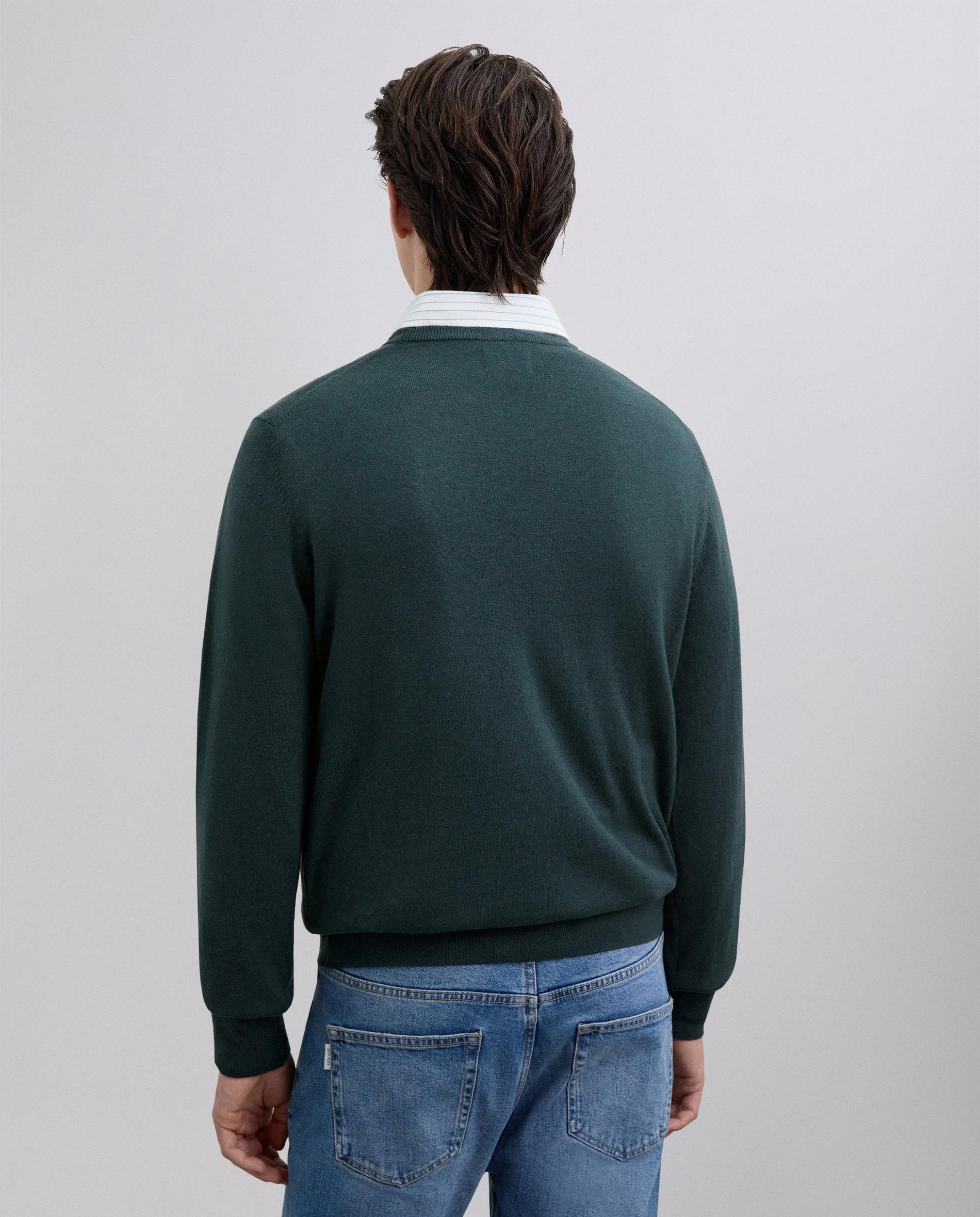 Camisola com Gola Redonda e Caveira Bordada em Peito Verde-escuro-2