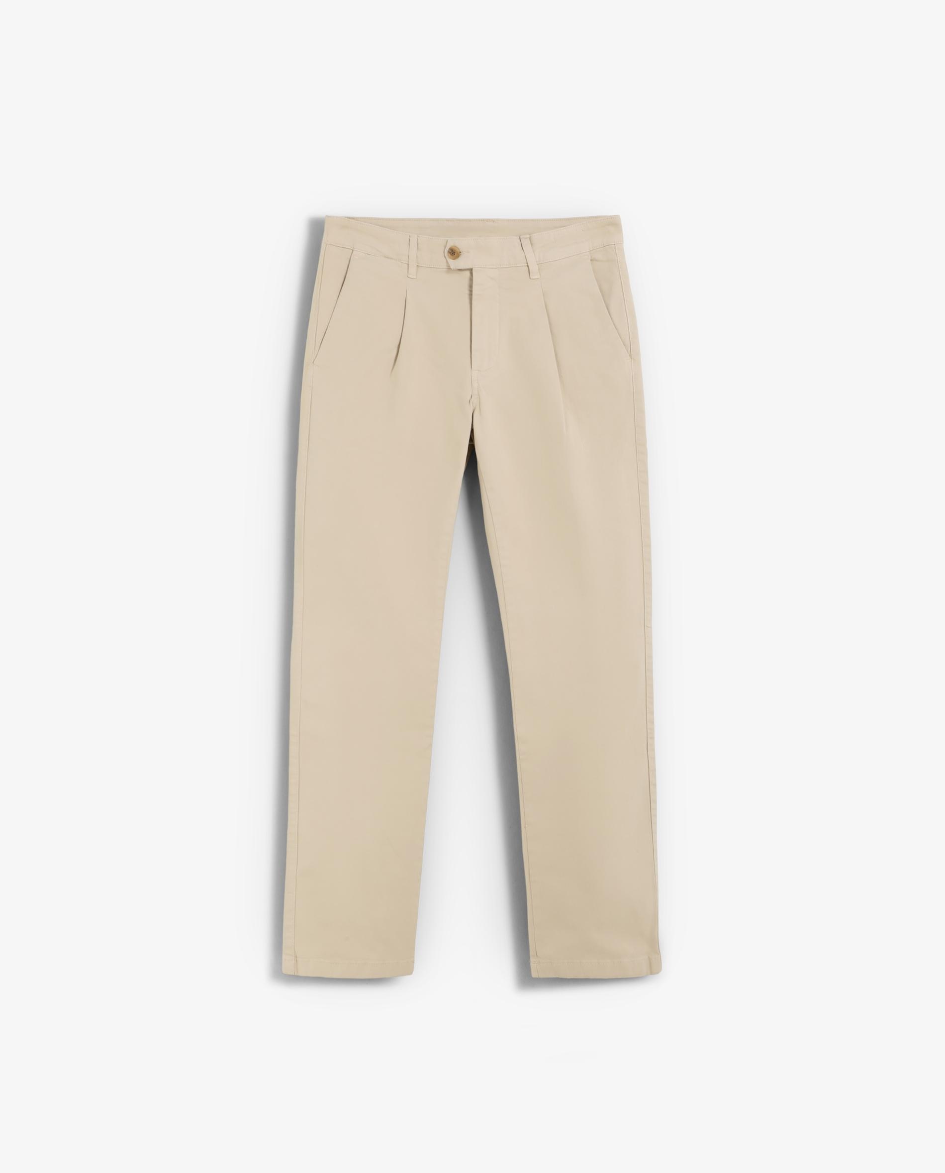 Calças Chino Regular com Pinças Bege-5