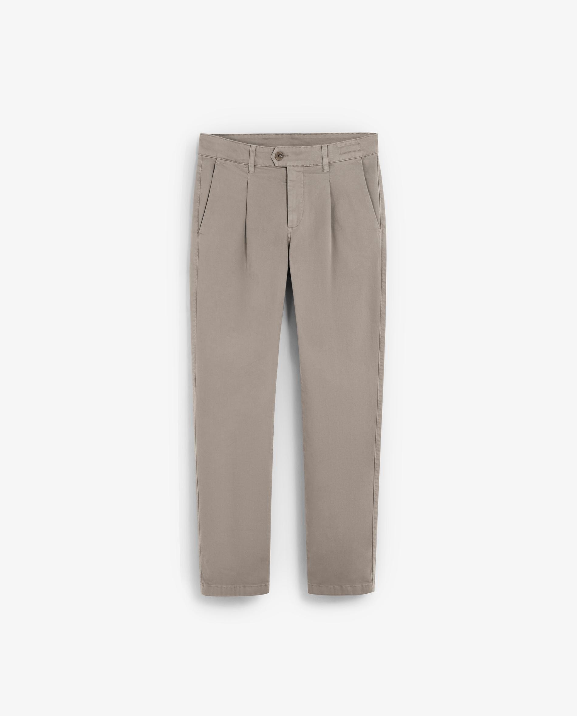 Calças Chino Ligeiramente Elásticas com Pinças e Bolsos Castanho-pedra-5