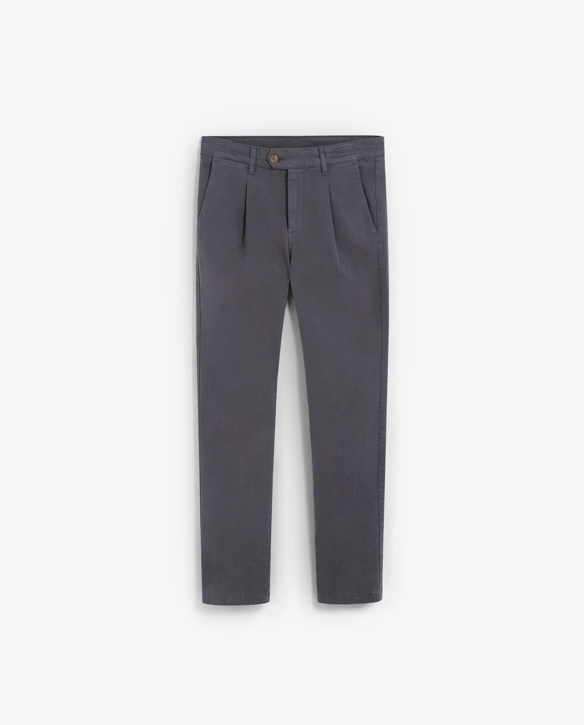 Calças Chino Ligeiramente Elásticas com Pinças e Bolsos Cinzento-escuro-5