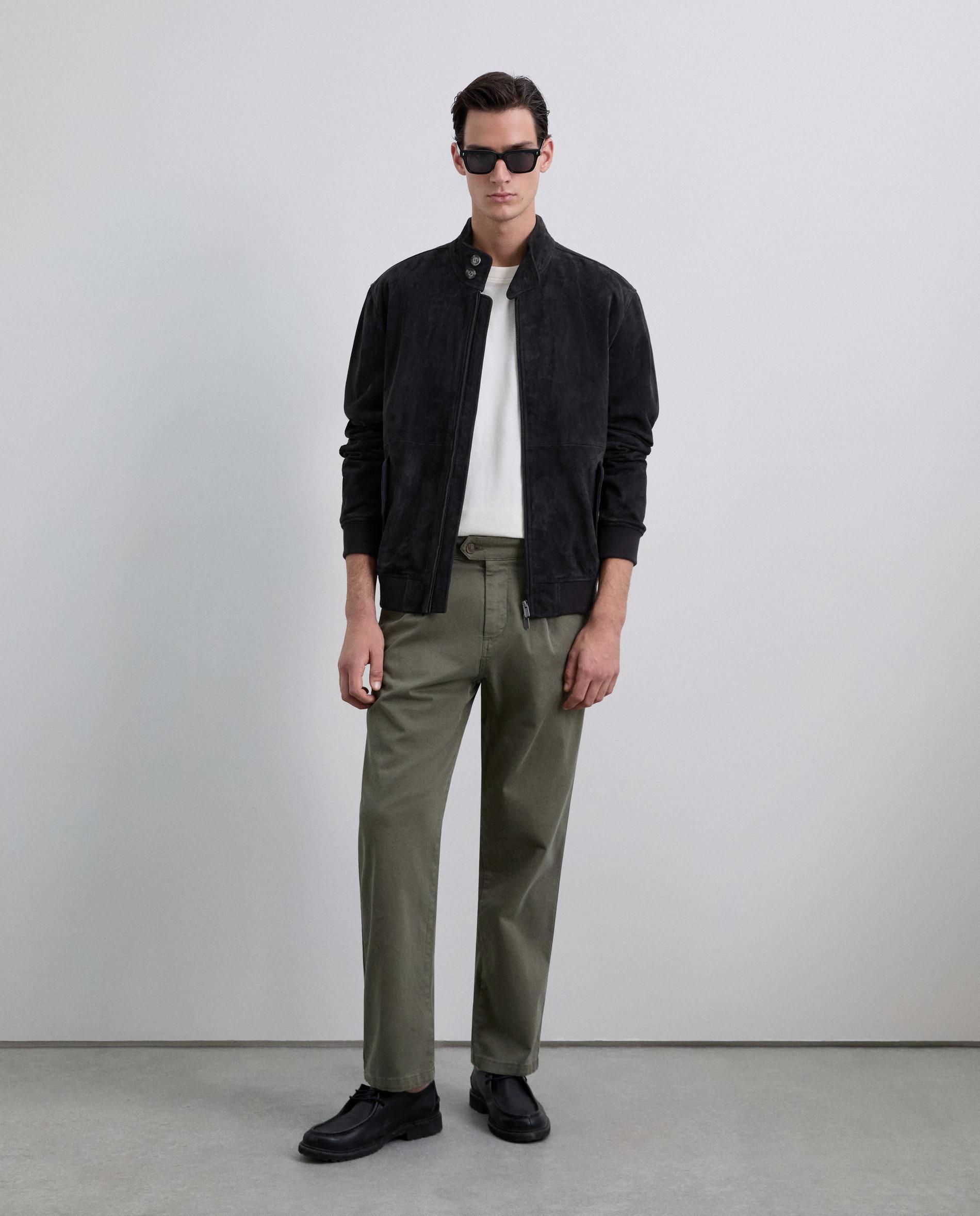 Calças Chino de Algodão com Pinças Verde-militar-1